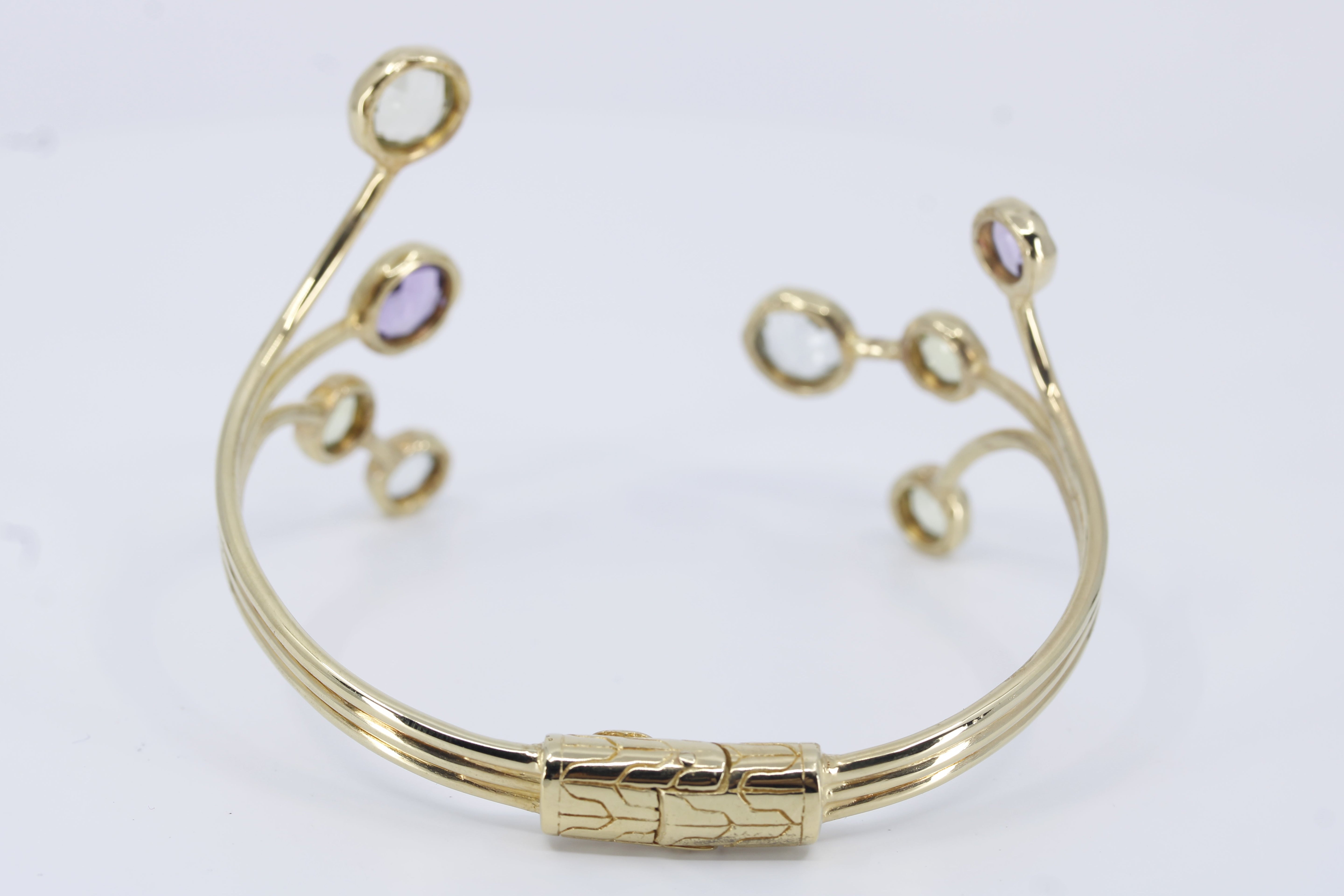 ETHERNA 18K Gold Vermeil Amethyst, Green Amethyst and Lemon Quartz Brunch Cuff Bracelet