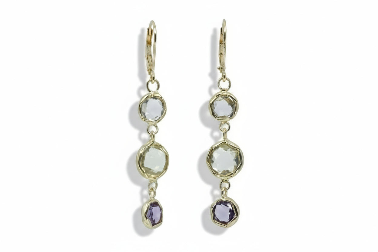 ETHERNA 18K Gold Vermeil Multi Stone Drop Earring with Amethyst, Green Amethyst and Lemon Quartz