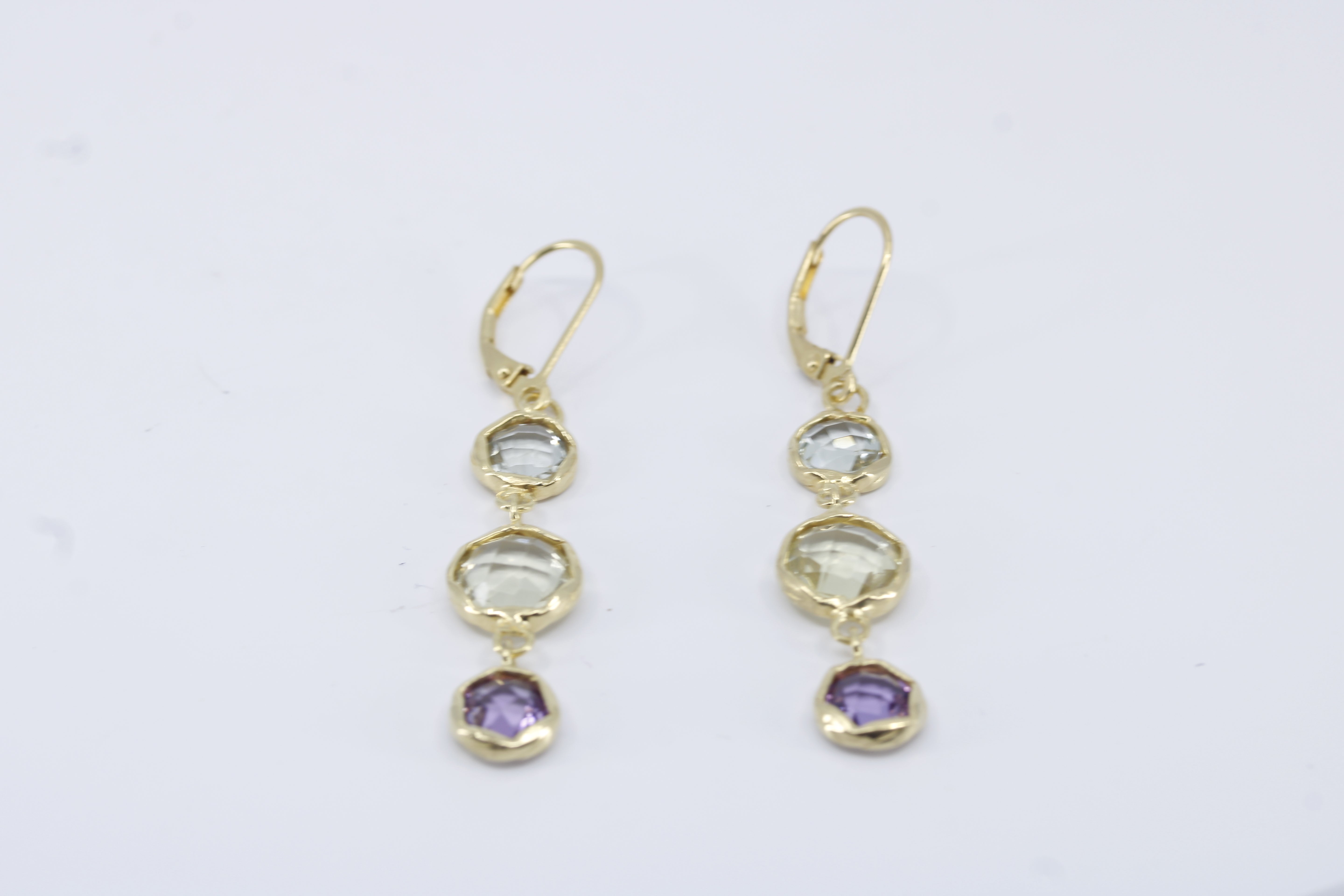 Il Gattopardo 18K Gold Vermeil Multi Stone Drop Earring with Amethyst, Green Amethyst and Lemon Quartz