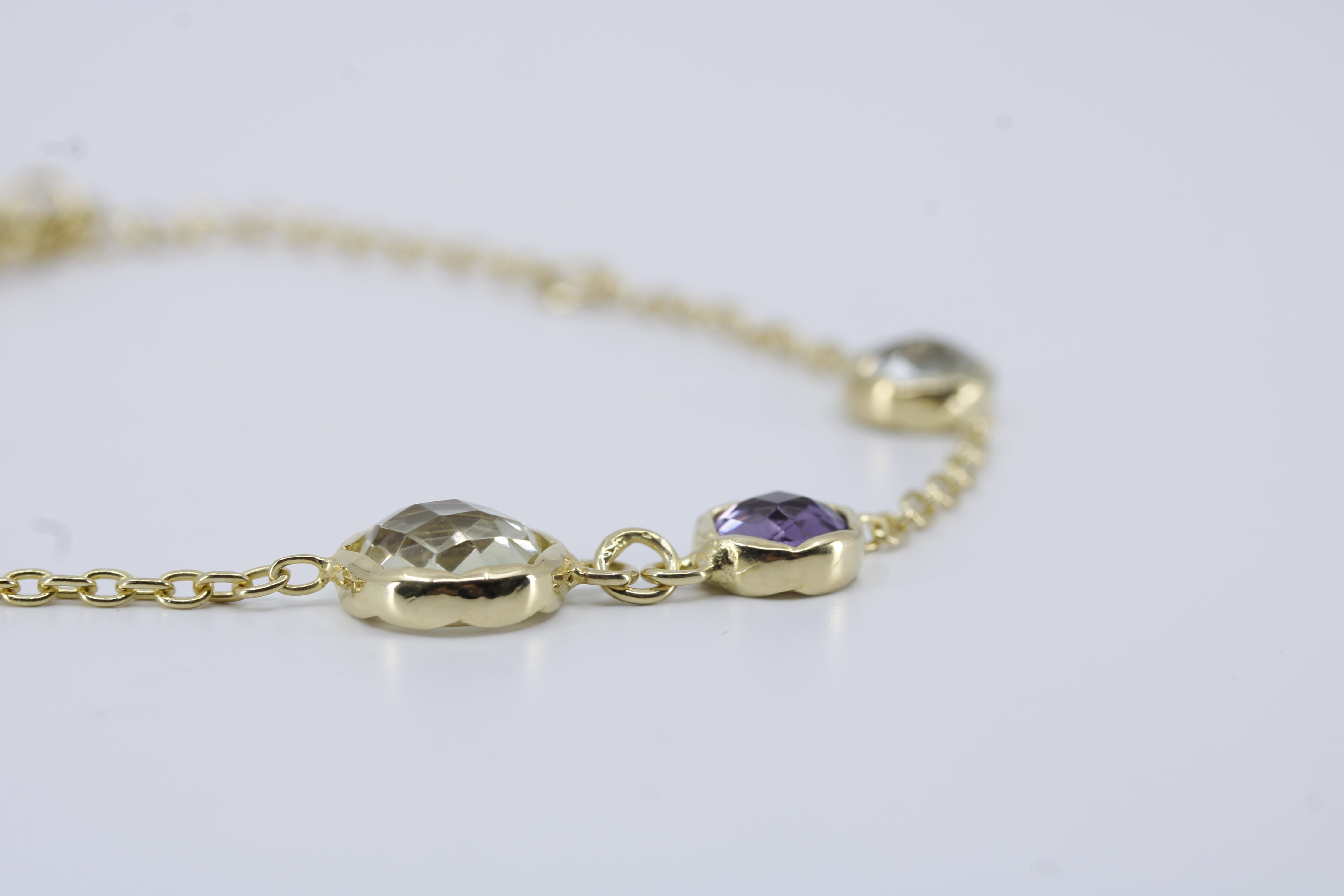 Il Gattopardo 18K Gold Vermeil Bold Station Bracelet with Amethyst, Green Amethyst and Lemon Quartz