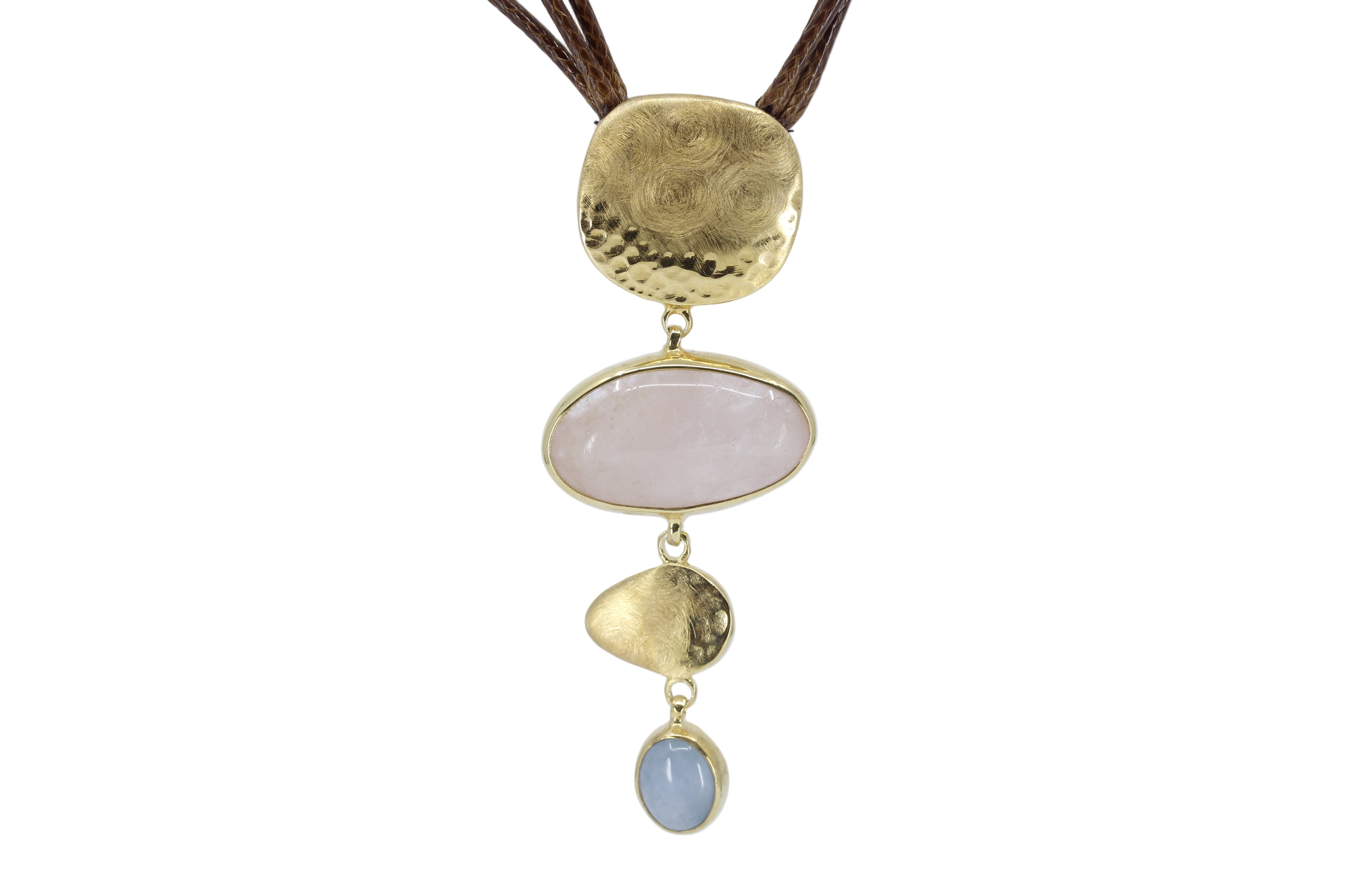 DUNE 18K Gold Vermeil Dangle Necklace with Brown Leather and Beryl