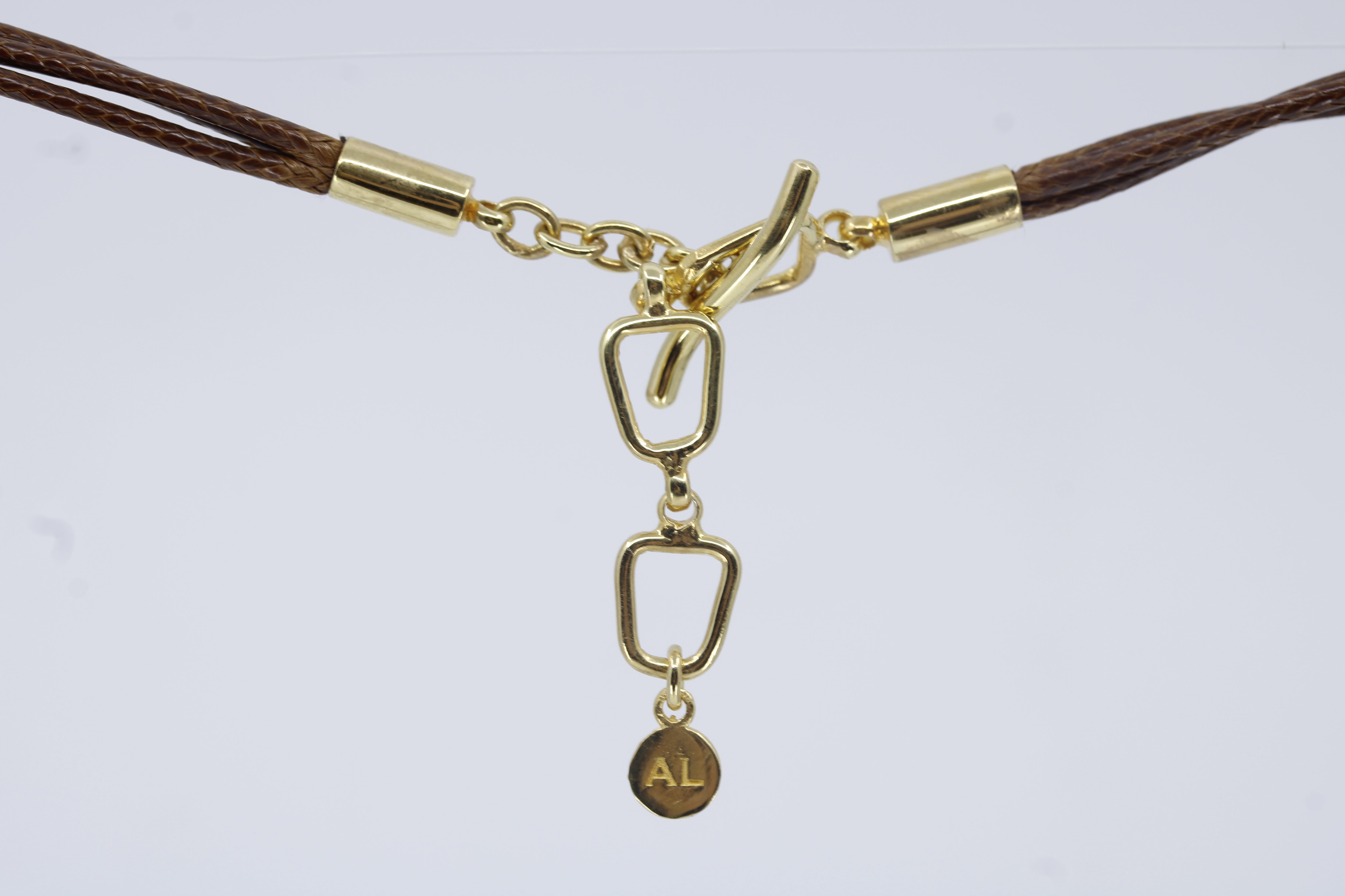 Dune 18K Gold Vermeil Dangle Necklace with Brown Leather and Beryl