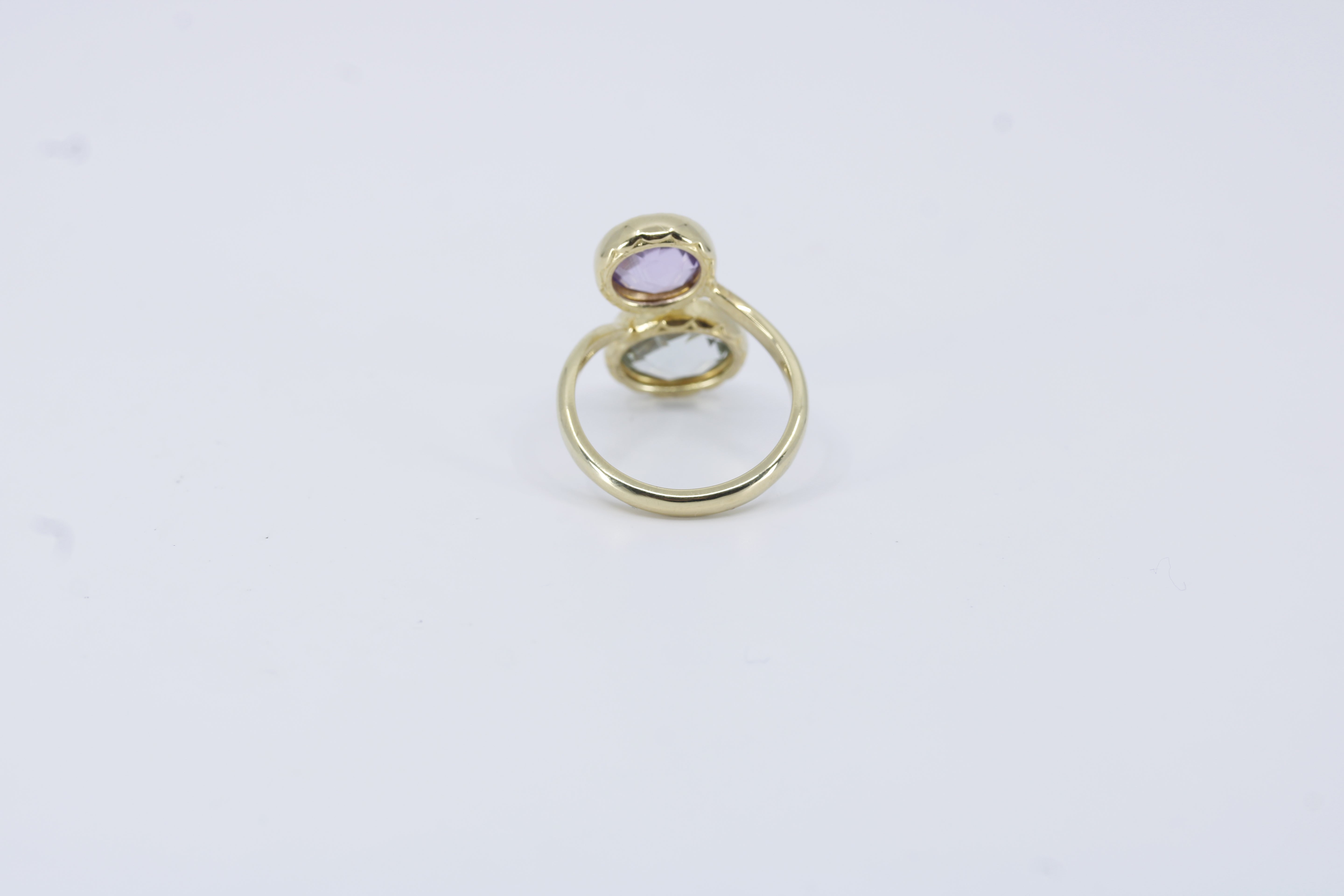 Il Gattopardo 18K Gold Vermeil Double Stone Statement Ring with Amethyst and Lemon Quartz