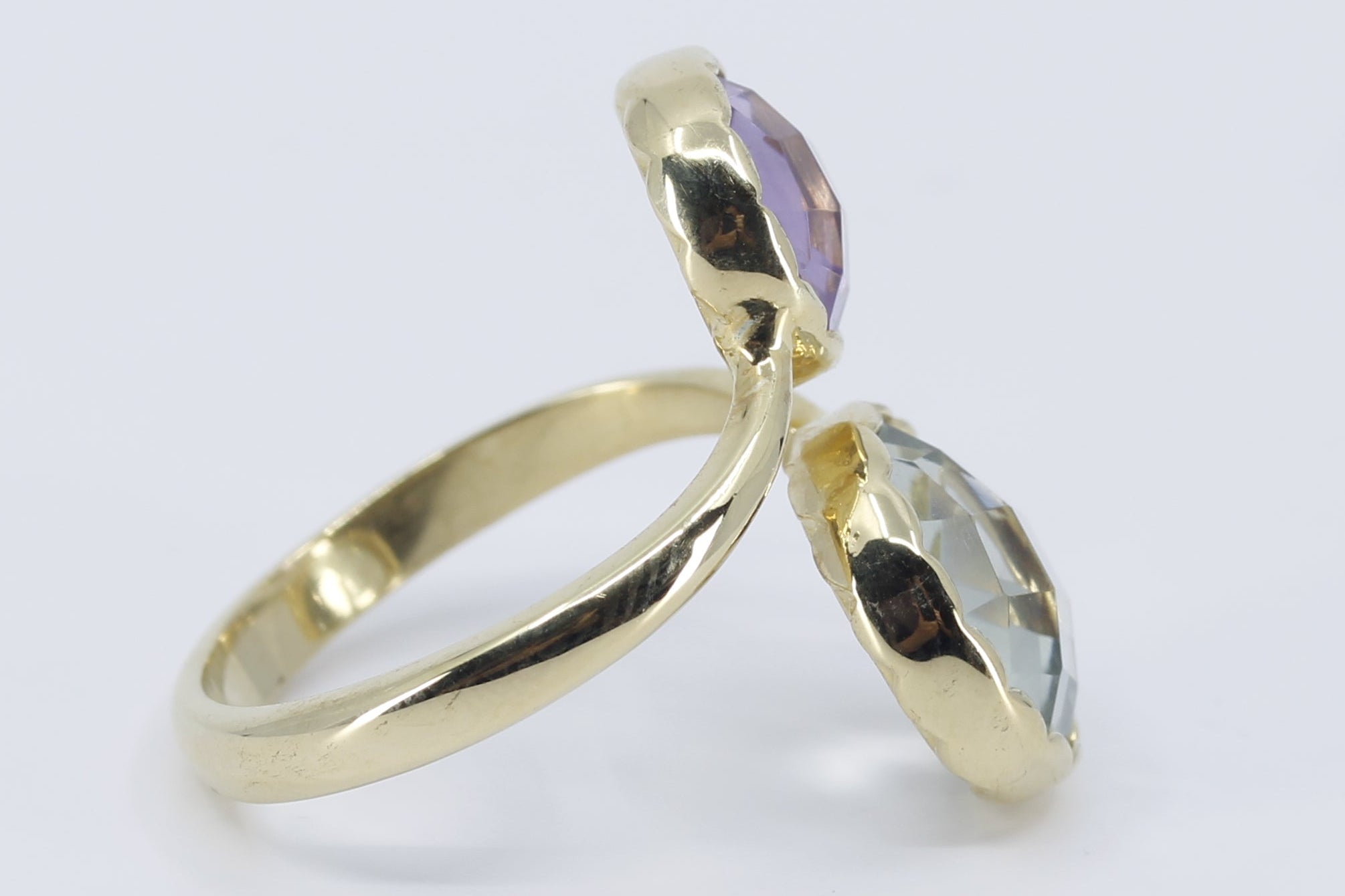 ETHERNA 18K Gold Vermeil Double Stone Statement Ring with Amethyst and Lemon Quartz