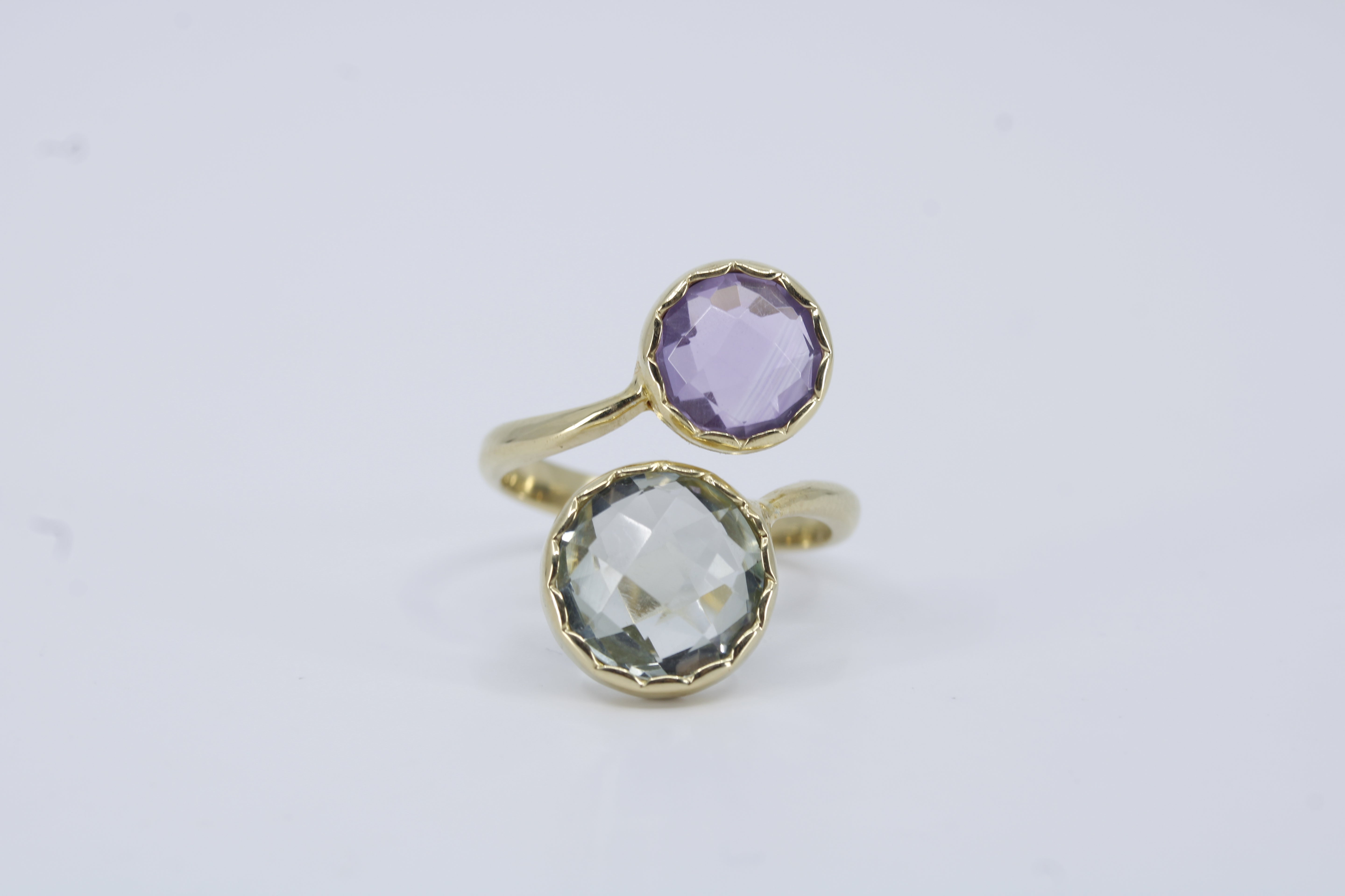 Il Gattopardo 18K Gold Vermeil Double Stone Statement Ring with Amethyst and Lemon Quartz