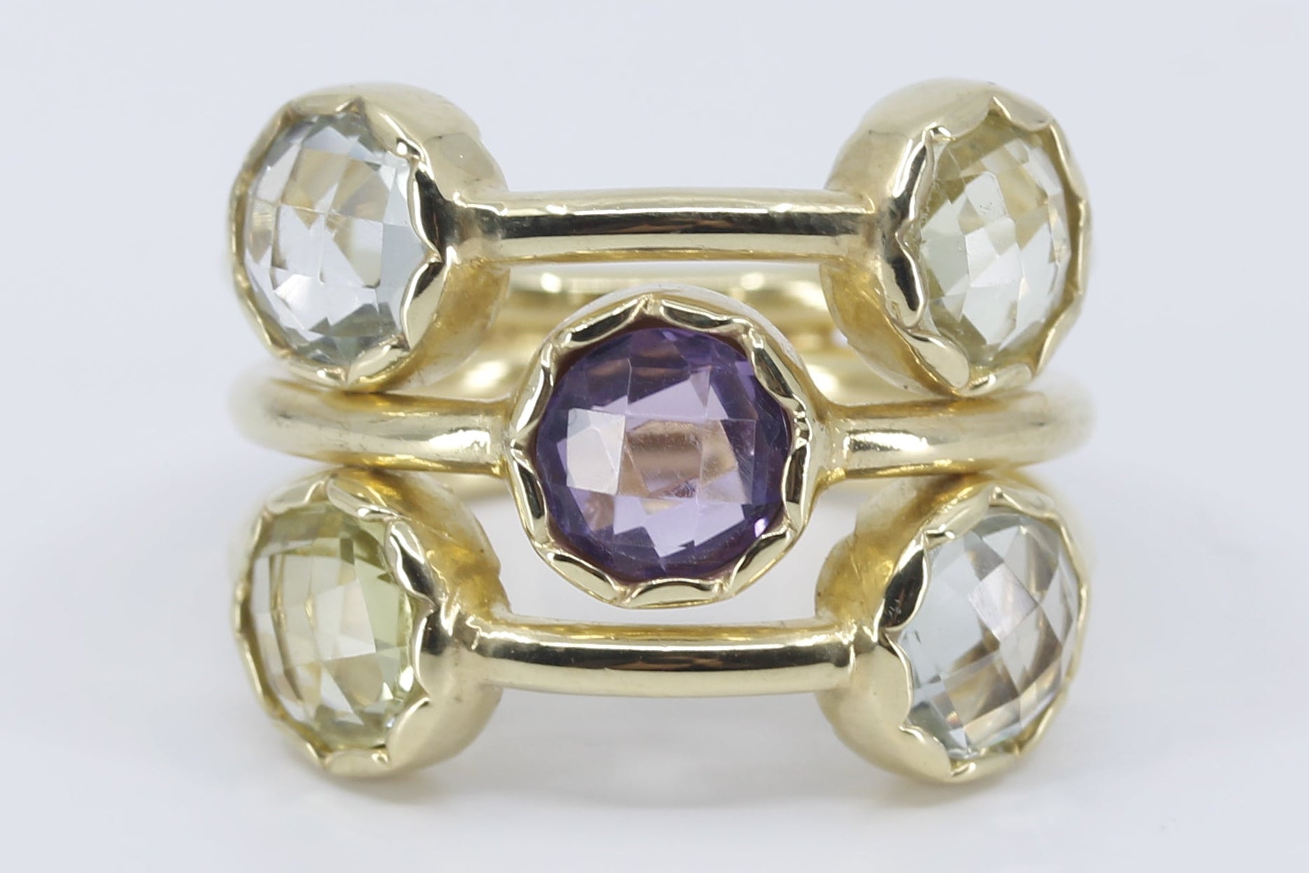 ETHERNA 18K Gold Vermeil Multi Stone Band Ring with Amethyst, Green Amethyst and Lemon Quartz