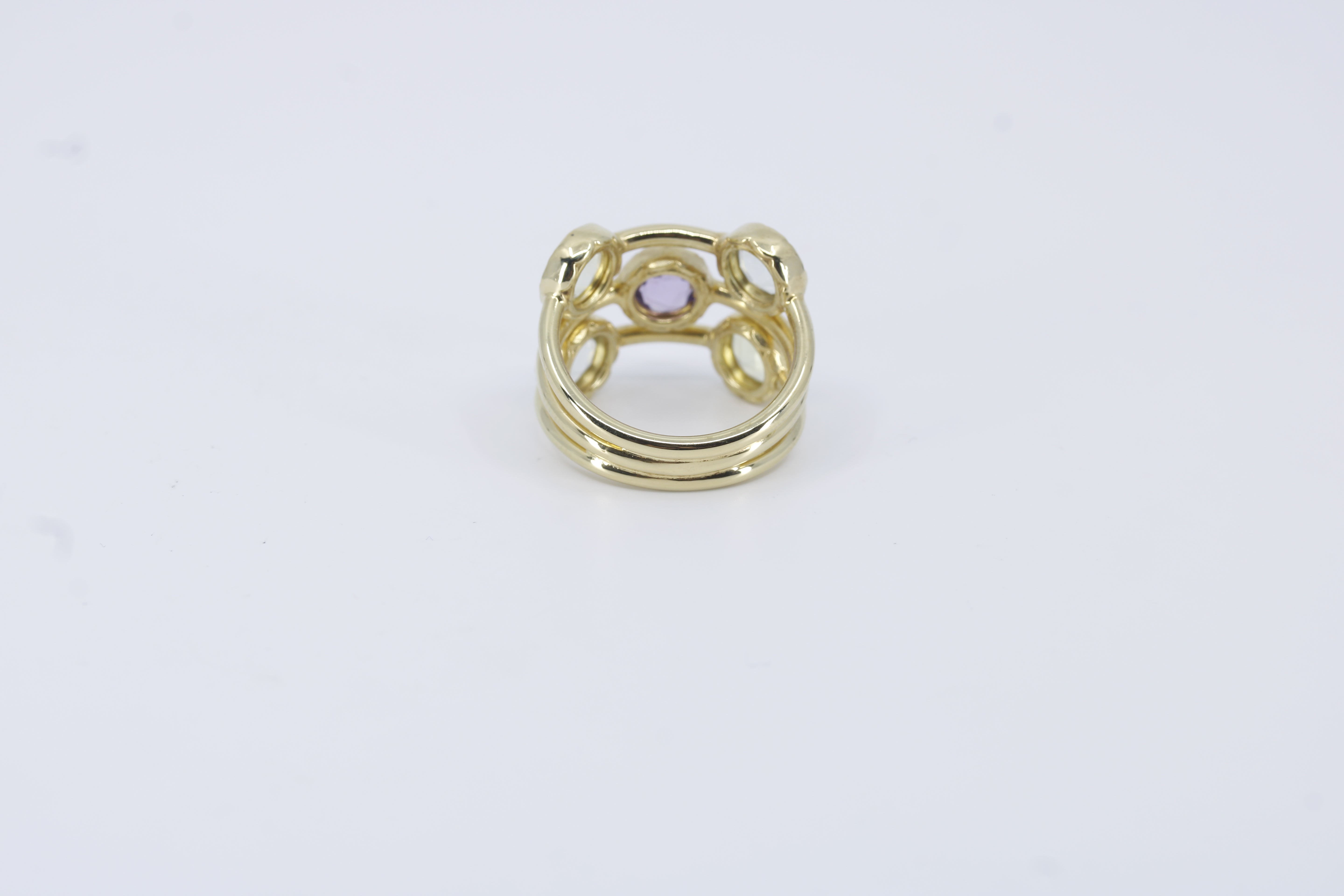 Il Gattopardo 18K Gold Vermeil Multi Stone Band Ring with Amethyst, Green Amethyst and Lemon Quartz