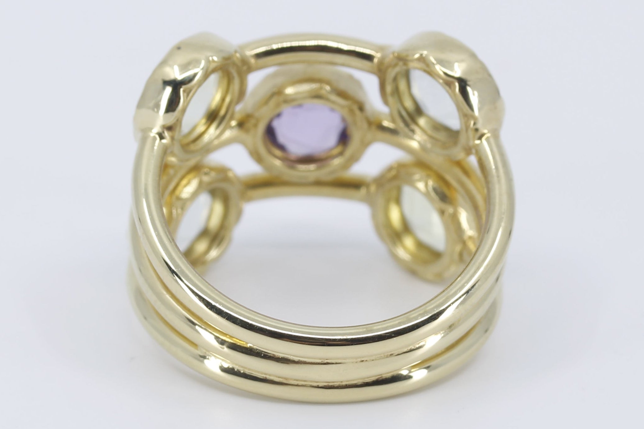 ETHERNA 18K Gold Vermeil Multi Stone Band Ring with Amethyst, Green Amethyst and Lemon Quartz