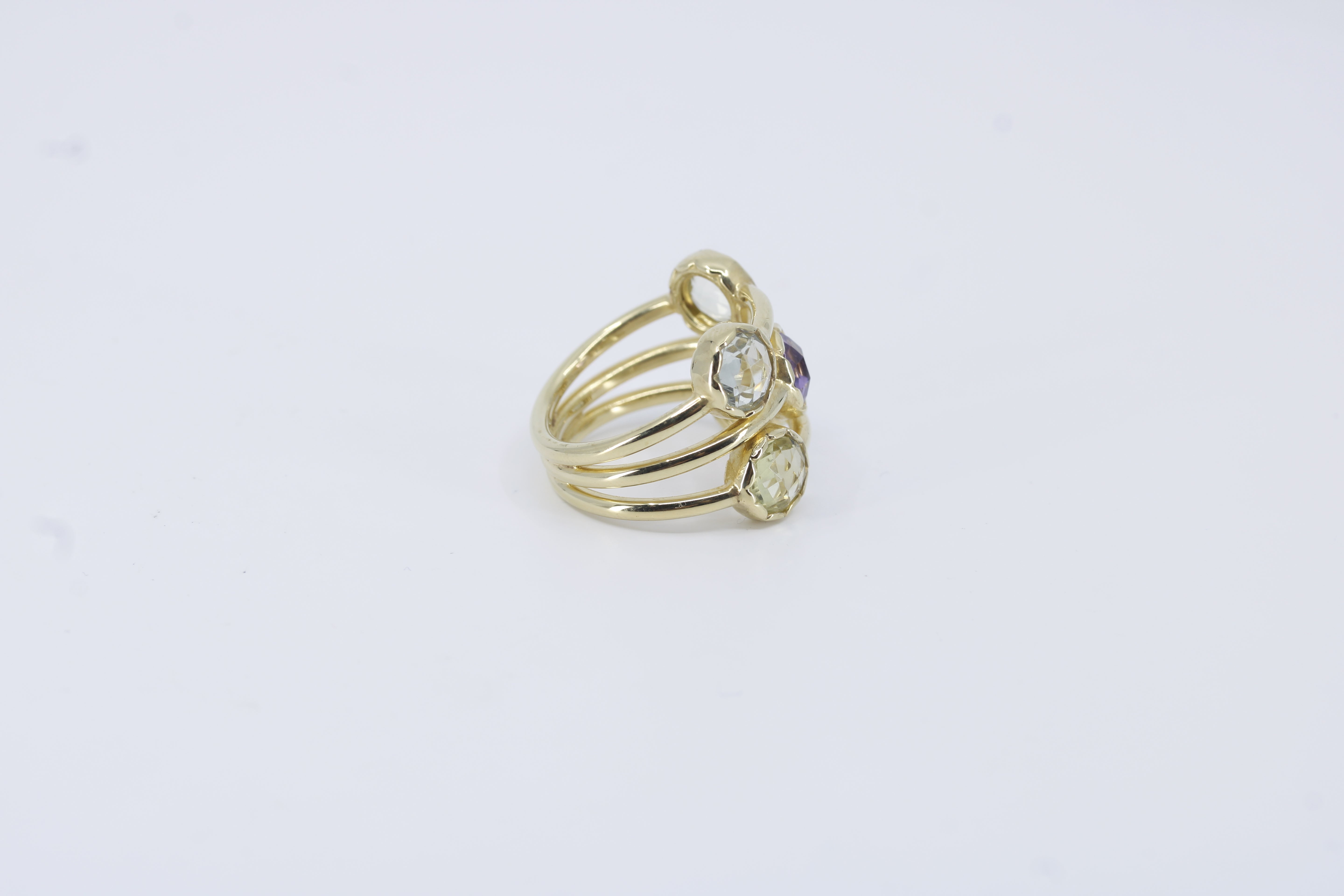 Il Gattopardo 18K Gold Vermeil Multi Stone Band Ring with Amethyst, Green Amethyst and Lemon Quartz