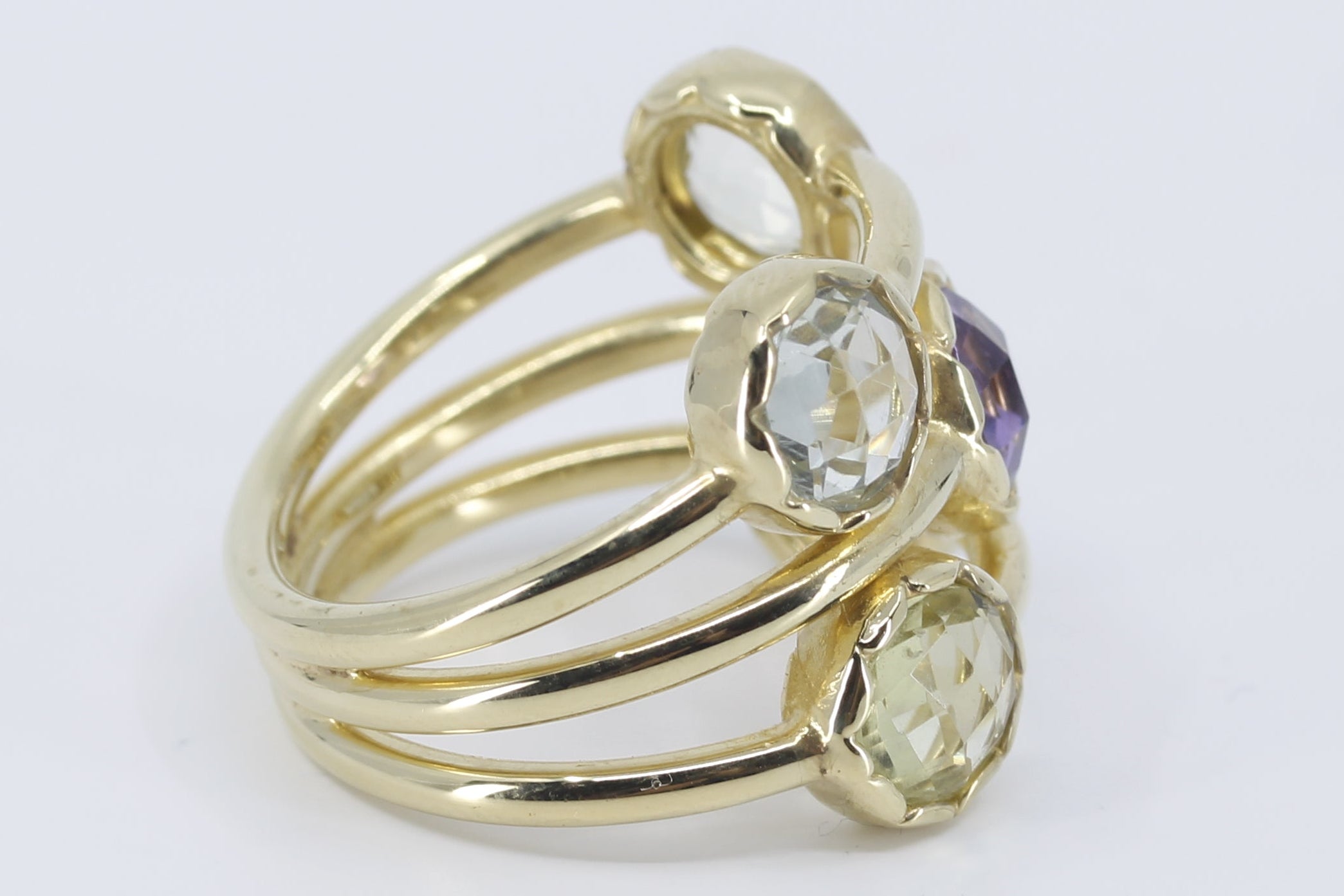 ETHERNA 18K Gold Vermeil Multi Stone Band Ring with Amethyst, Green Amethyst and Lemon Quartz