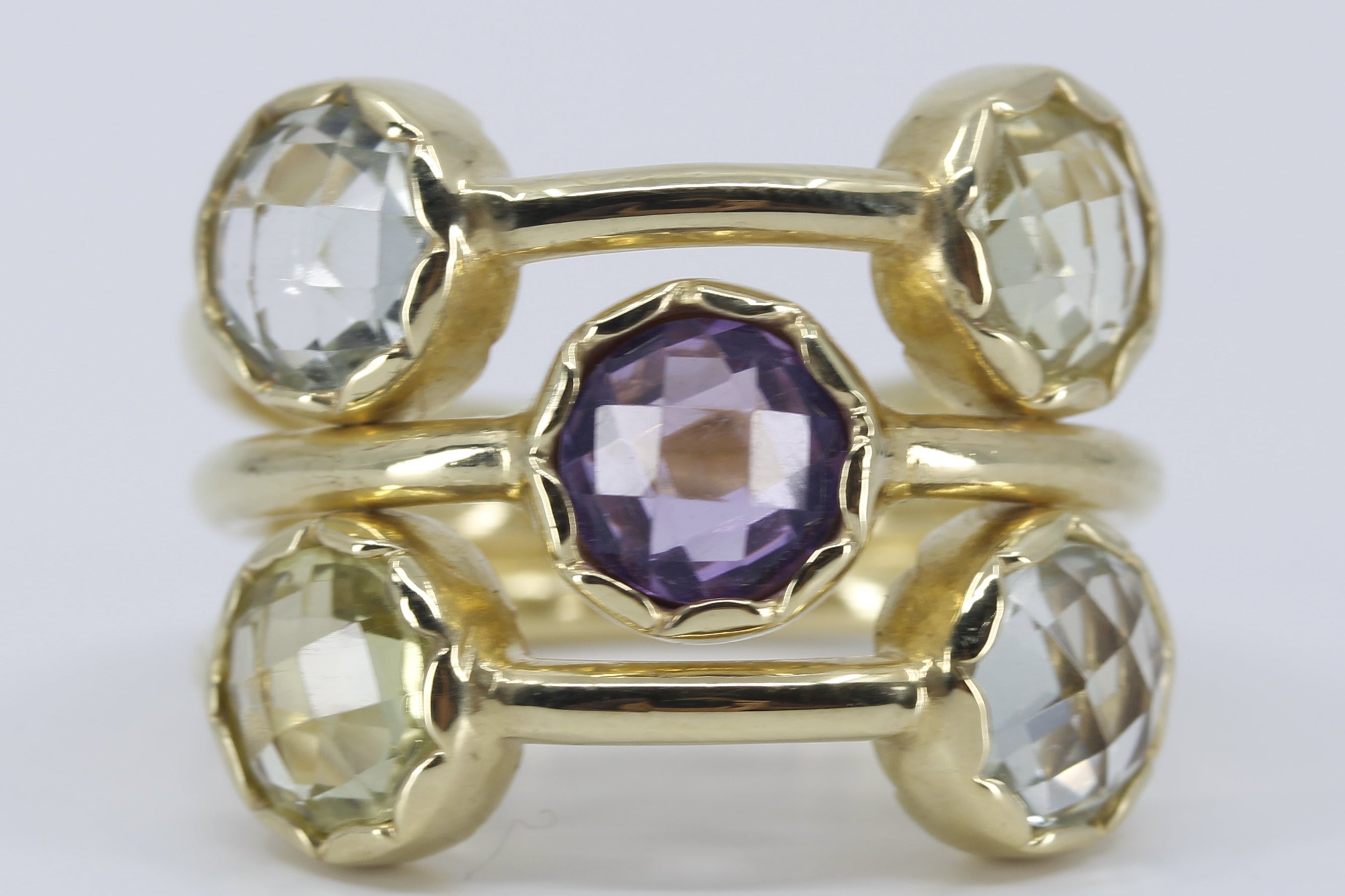 ETHERNA 18K Gold Vermeil Multi Stone Band Ring with Amethyst, Green Amethyst and Lemon Quartz