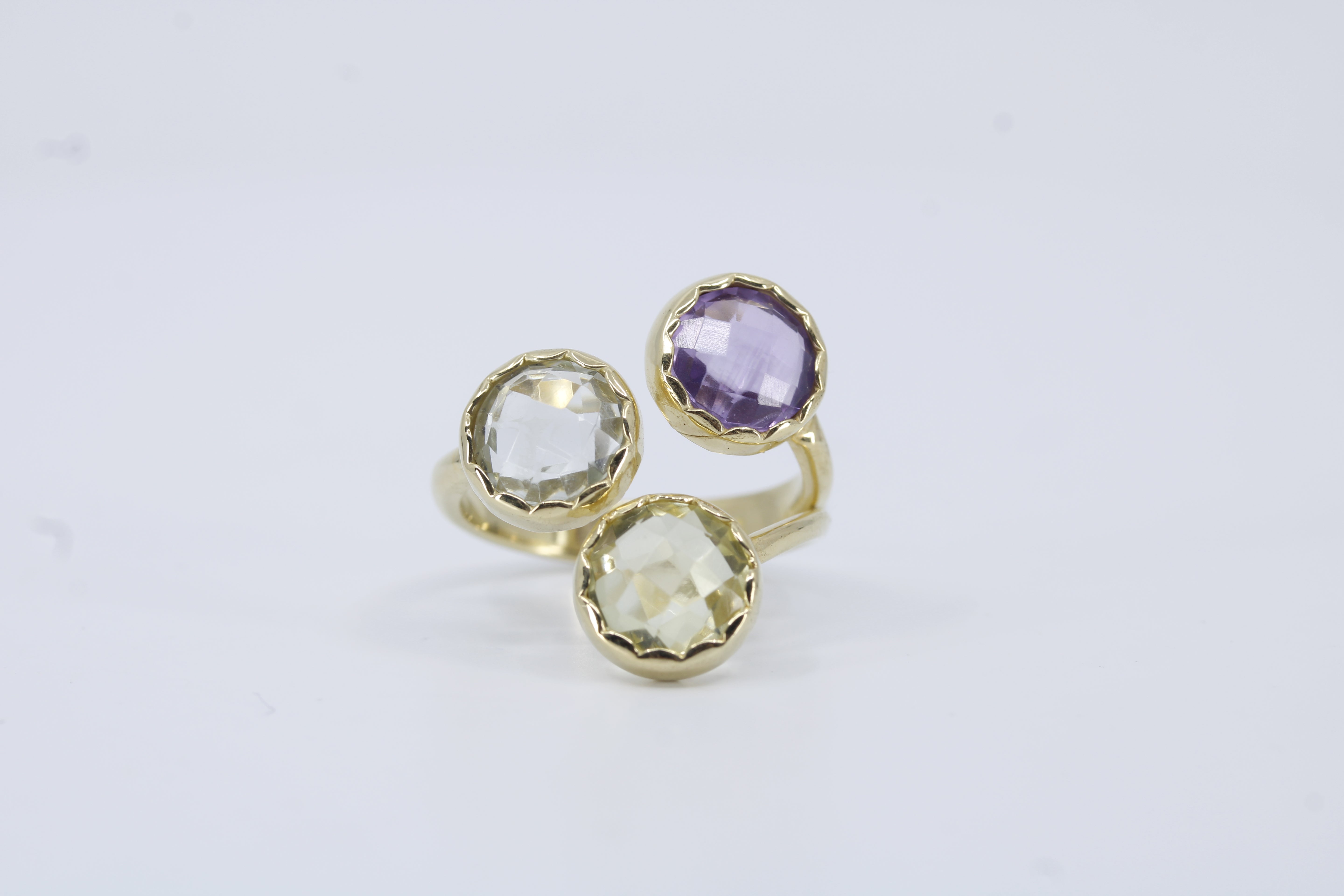 Il Gattopardo 18K Gold Vermeil Amethyst, Green Amethyst and Lemon Quartz Brunch Ring