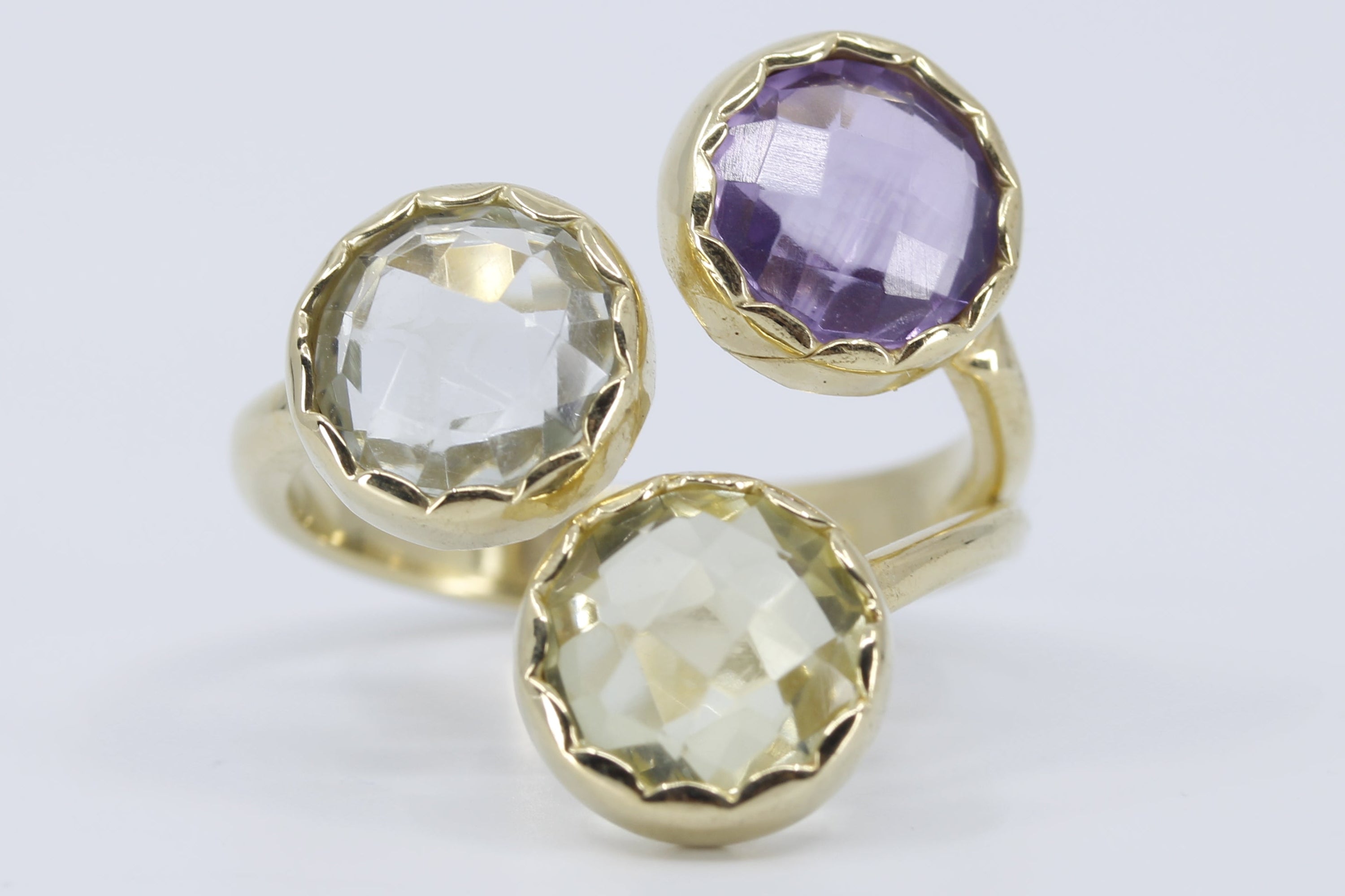 ETHERNA 18K Gold Vermeil Amethyst, Green Amethyst and Lemon Quartz Brunch Ring