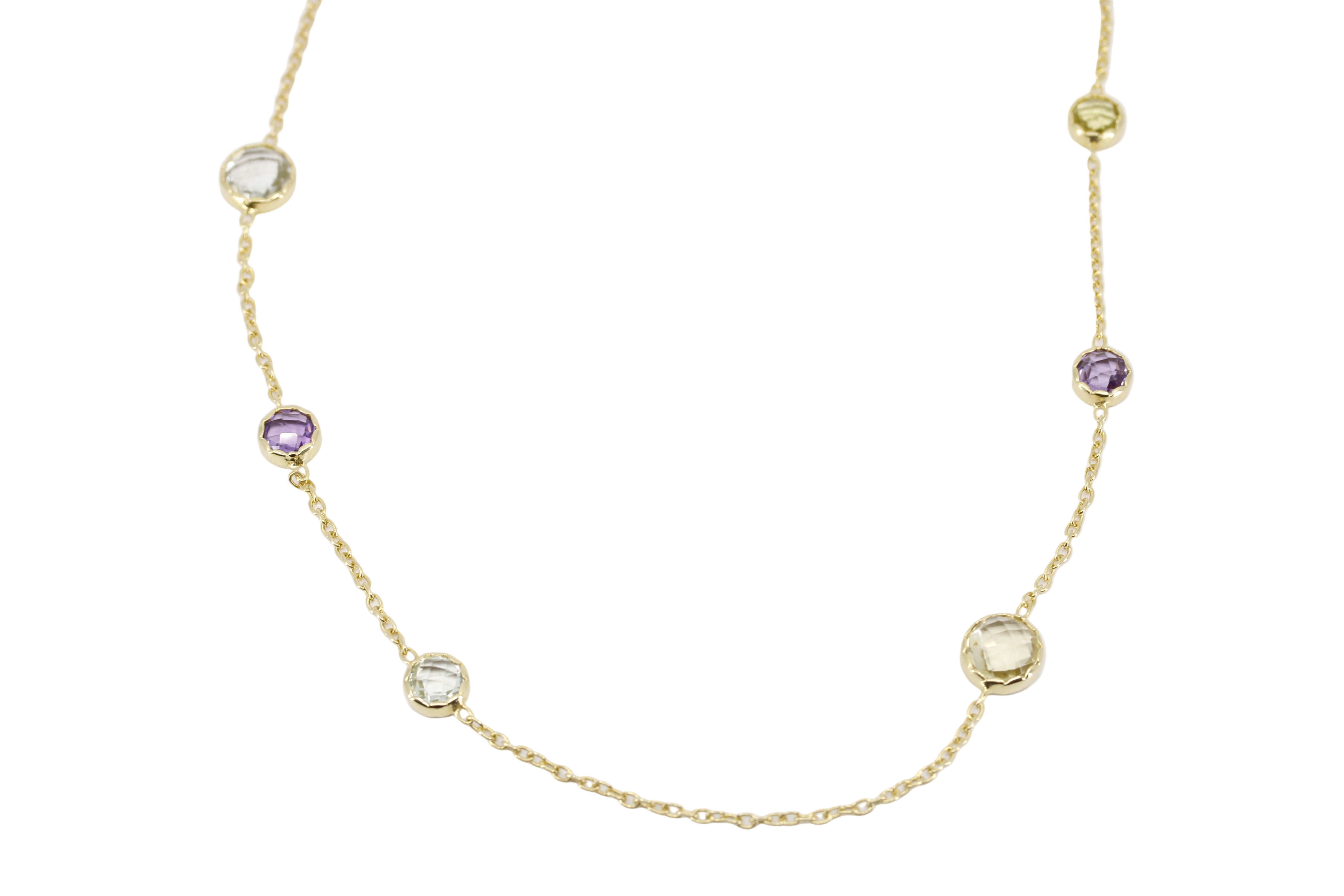 ETHERNA 18K Gold Vermeil Station Necklace with Amethyst, Green Amethyst and Lemon Quartz