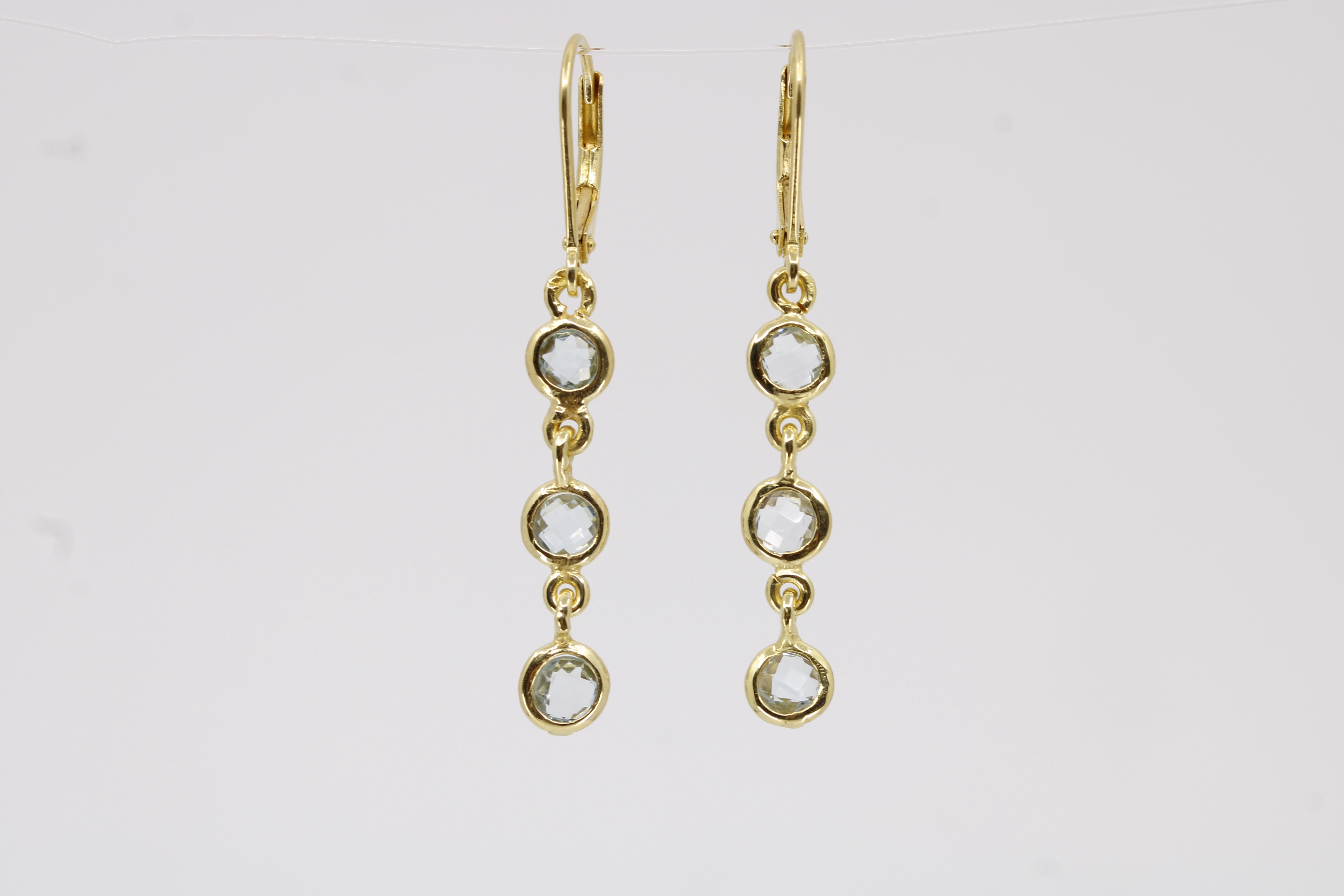Luce 3 Stones Drop Earring with Blue Topaz