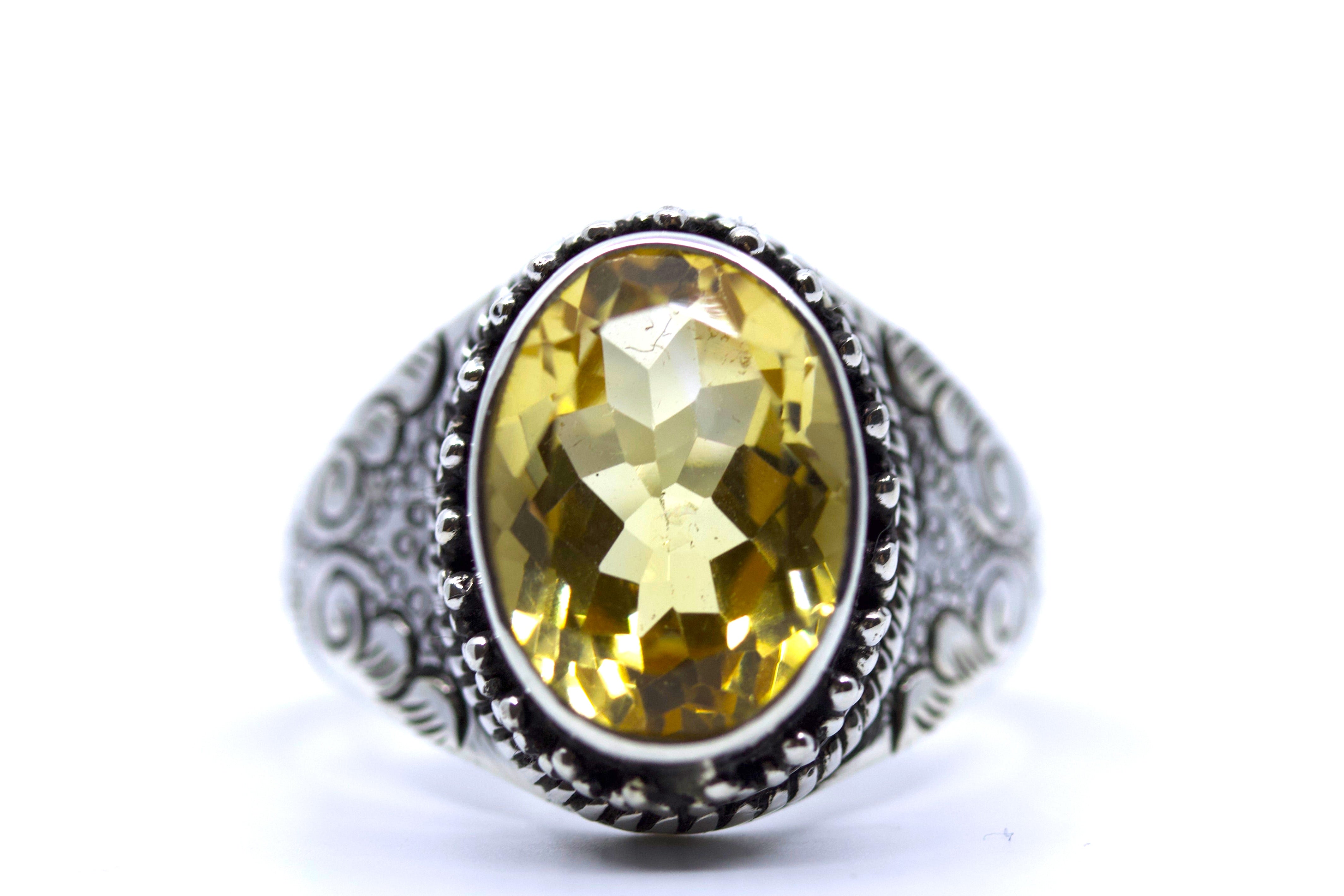 HIMALAYA Sterling Silver Decorative Bezel Ring with Citrine