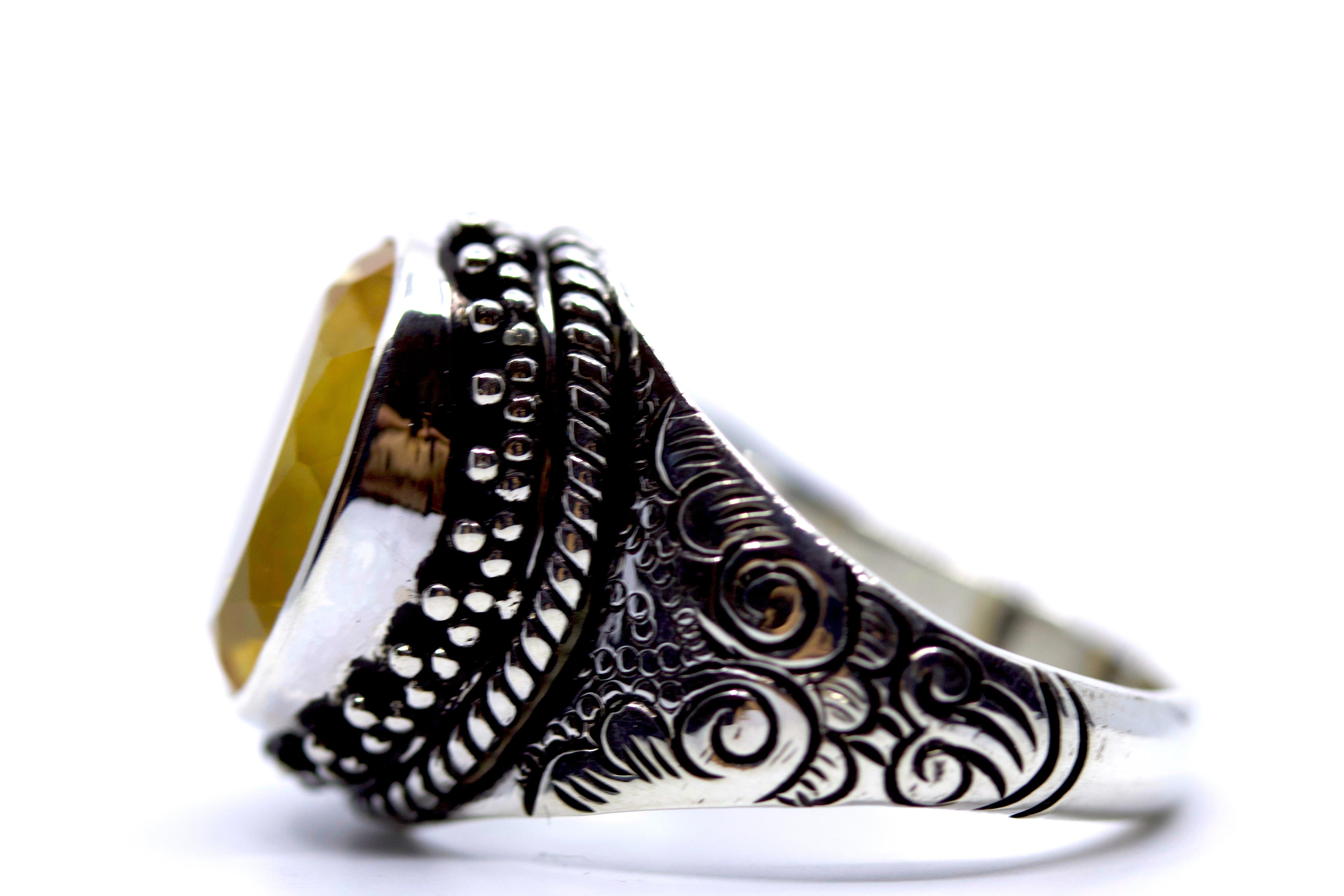 HIMALAYA Sterling Silver Decorative Bezel Ring with Citrine