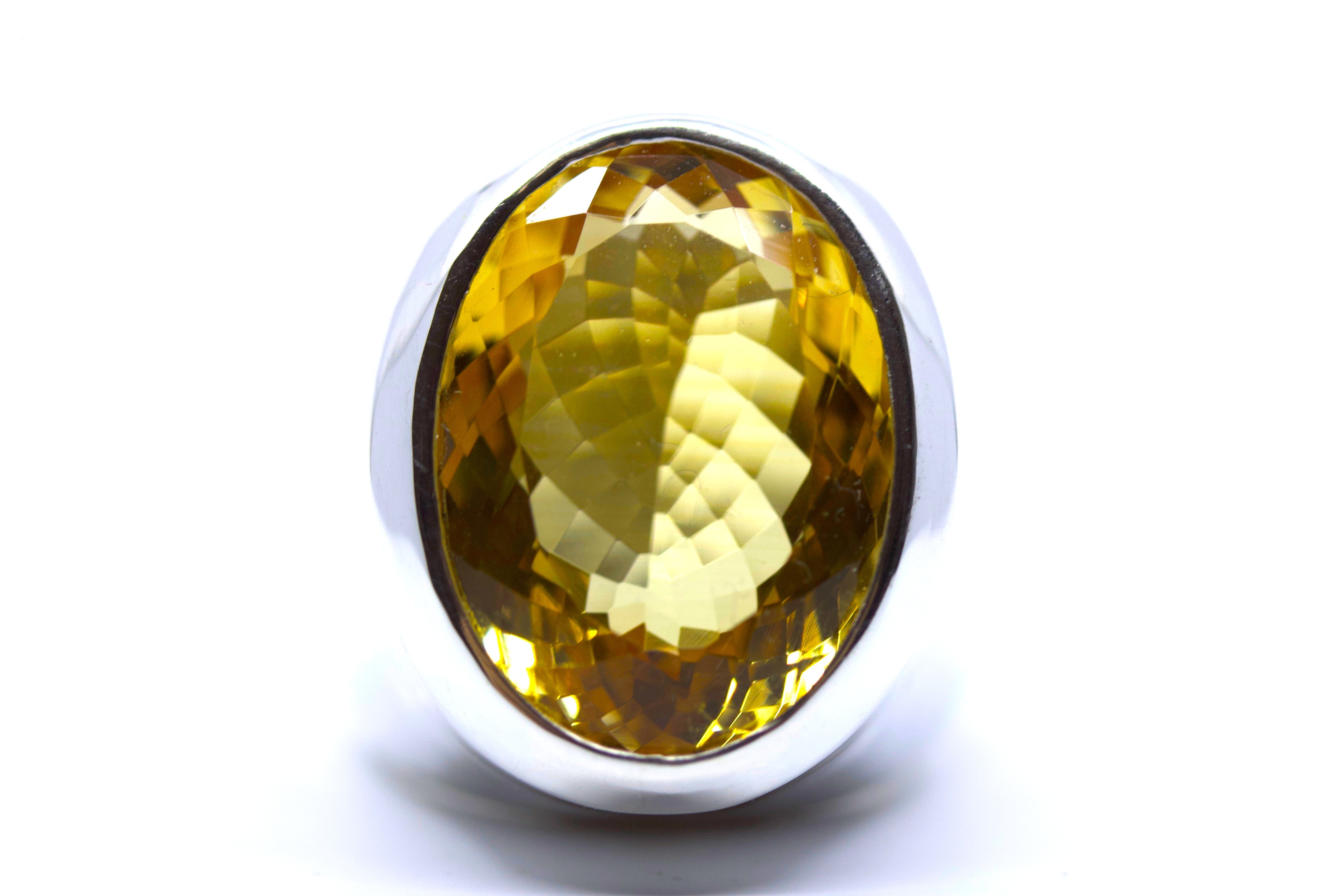 HIMALAYA Sterling Silver Medium Bold Bezel Ring with Citrine