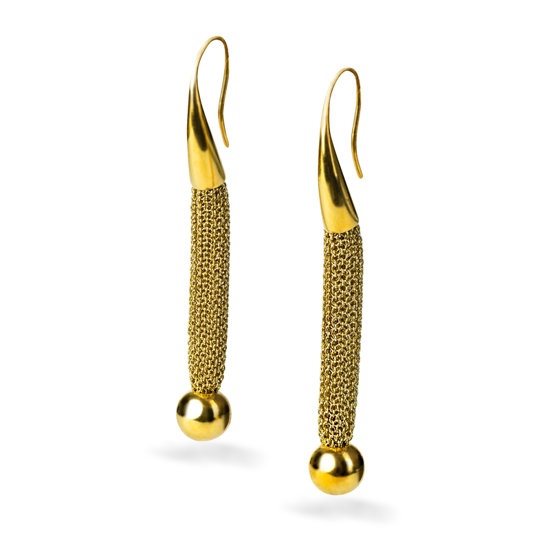 AIMA 18K Gold Vermeil Drop Bead Earring with Gold Mesh