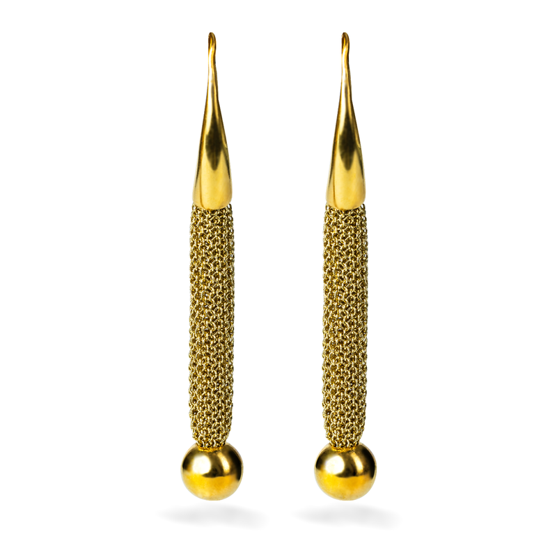 AIMA 18K Gold Vermeil Drop Bead Earring with Gold Mesh