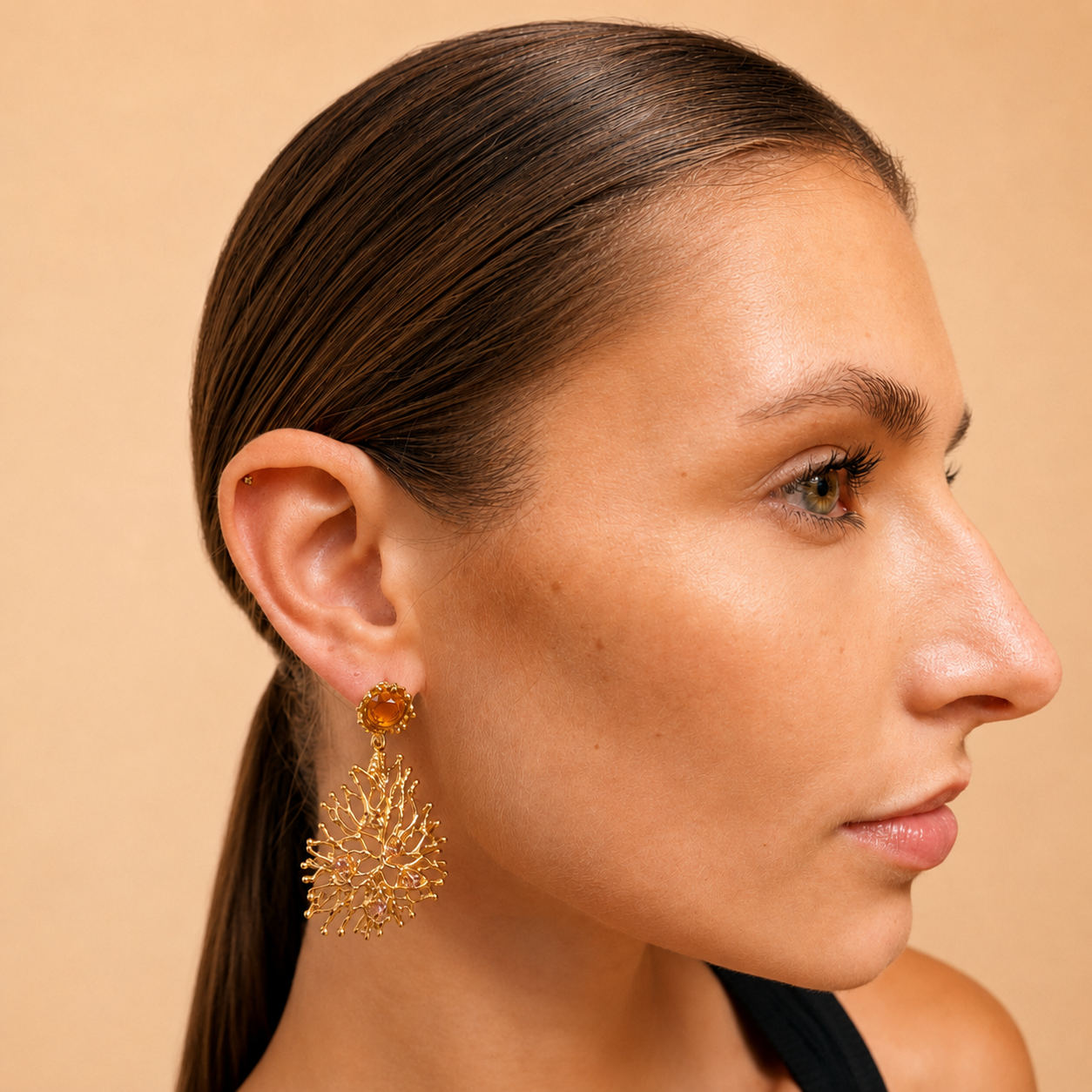 NURAI 18K Gold Vermeil Linked Drop Earrings with Citrine