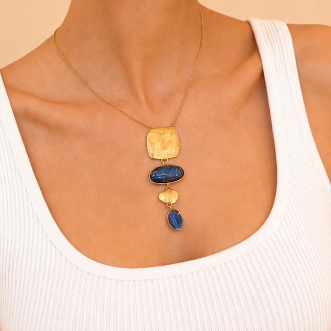 DUNE 18K Gold Vermeil Dangle Necklace with Kyanite