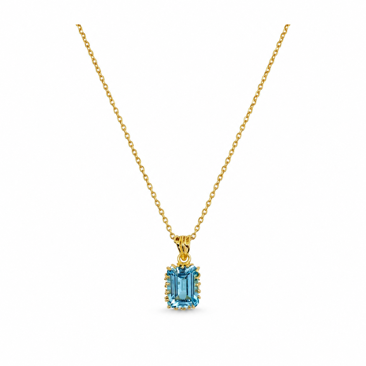 NURAI 18K Gold Vermeil Rectangular Pendant Necklace with Blue Topaz