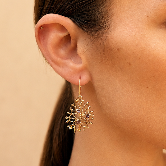 NURAI 18K Gold Vermeil Hoop Drop Earrings with Amethyst