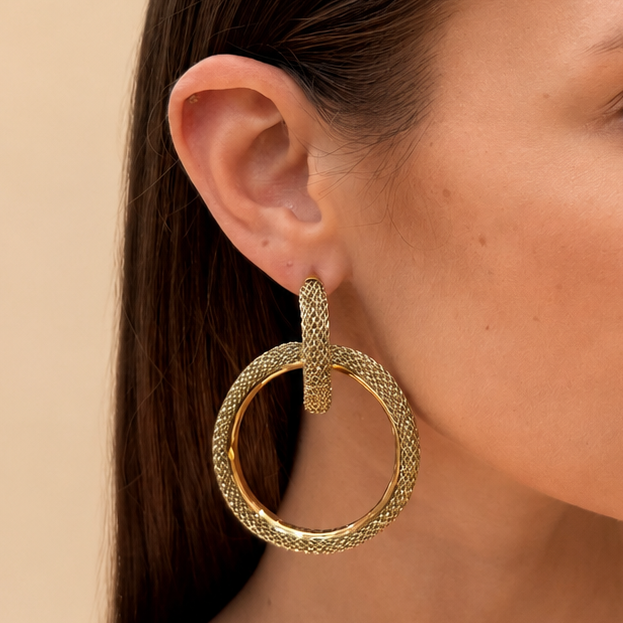 AIMA 18K Gold Vermeil Interlocking Hoop Earrings with Gold Mesh