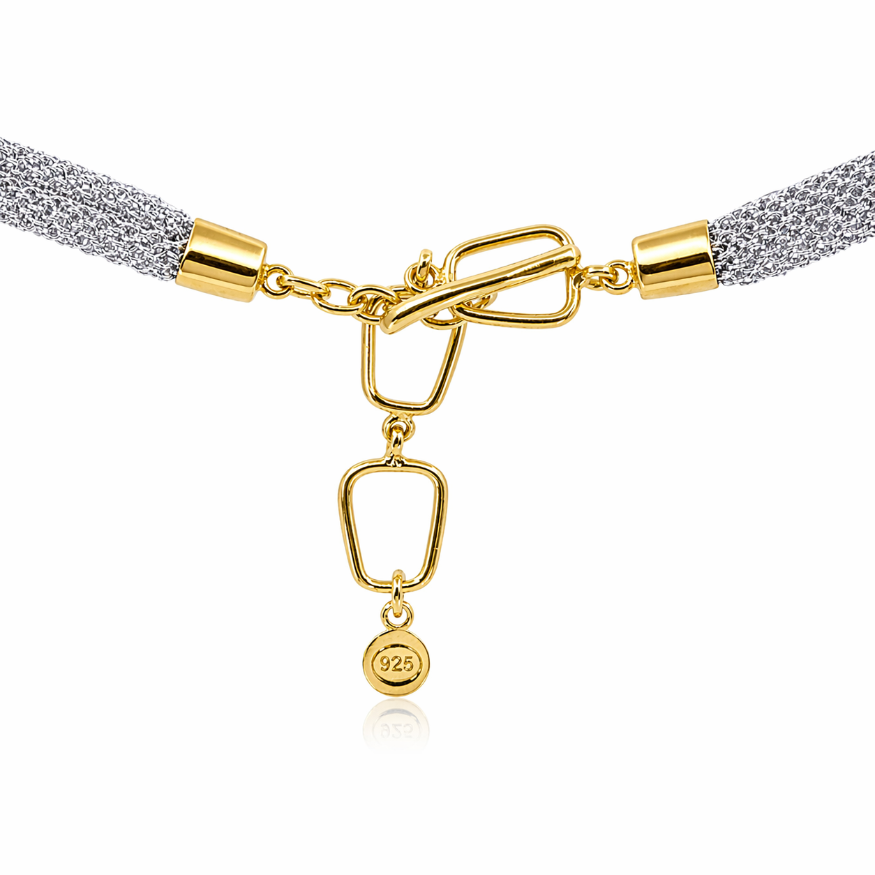 AIMA 18K Gold Vermeil Dangle Necklace with Silver Mesh