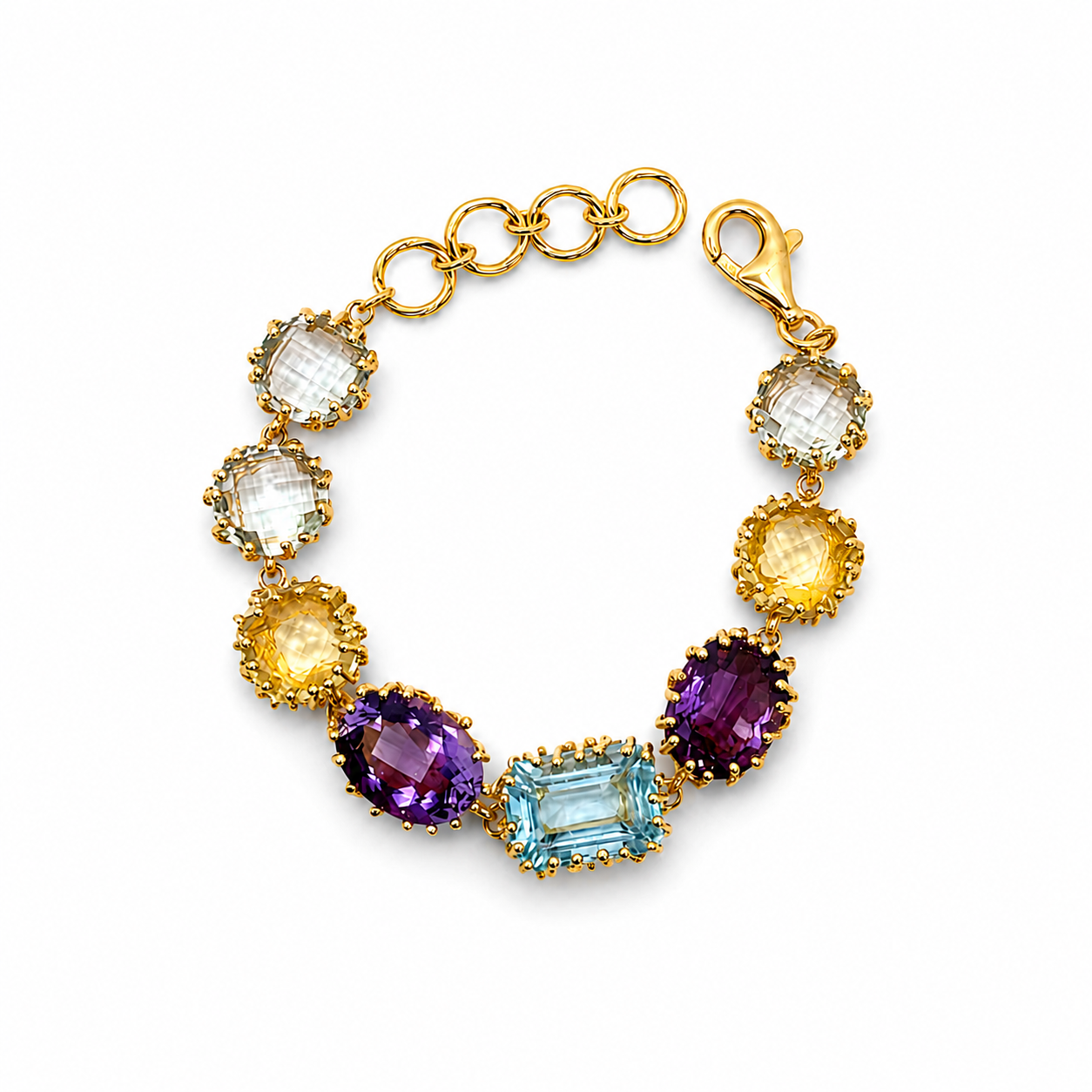NURAI 18K Gold Vermeil Mixed Shape Link Bracelet with Multicolor Gemstones