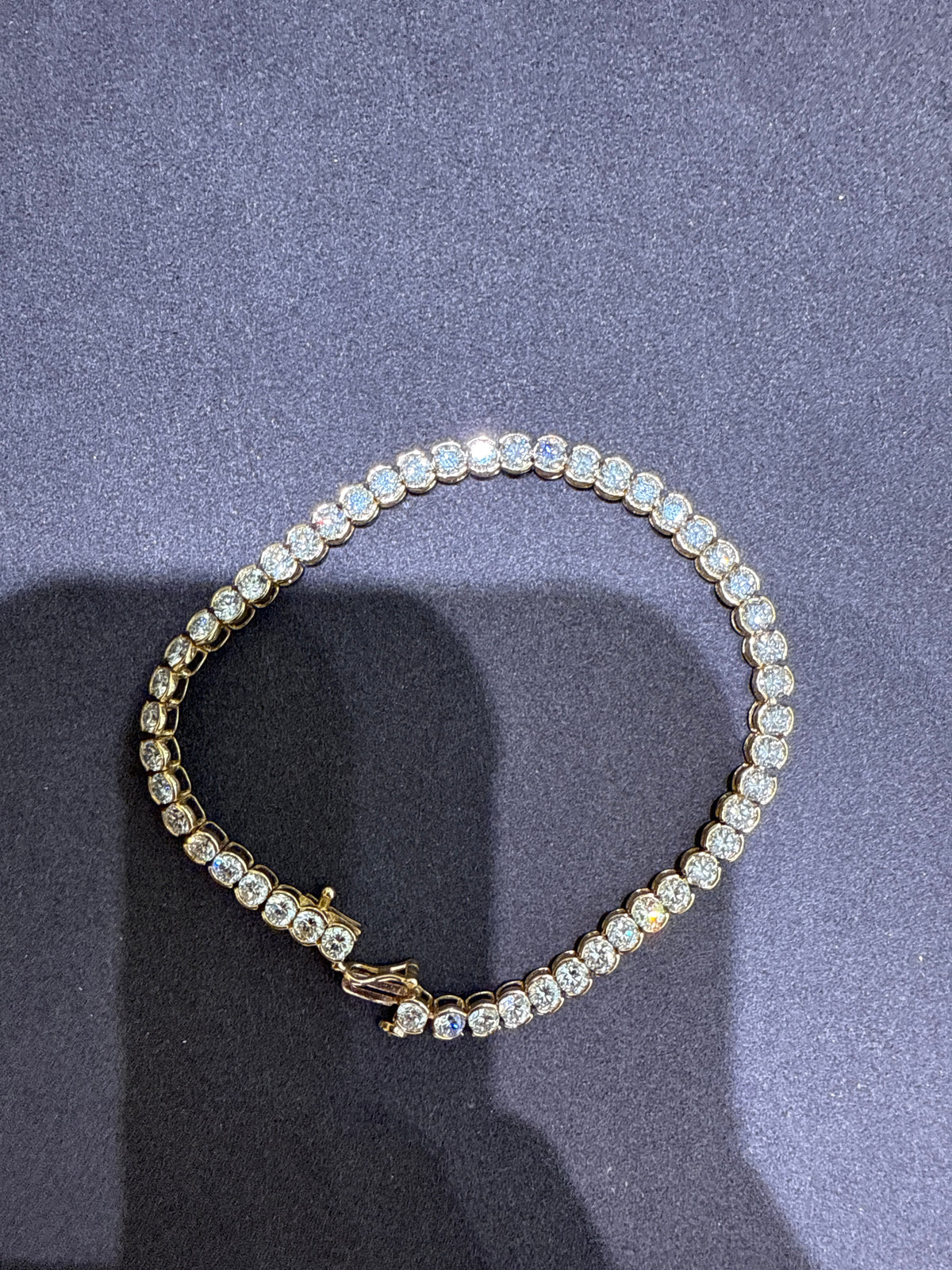 14K Yellow Gold 7 CTW Lab-Grown Round Diamond Bezel Tennis Bracelet