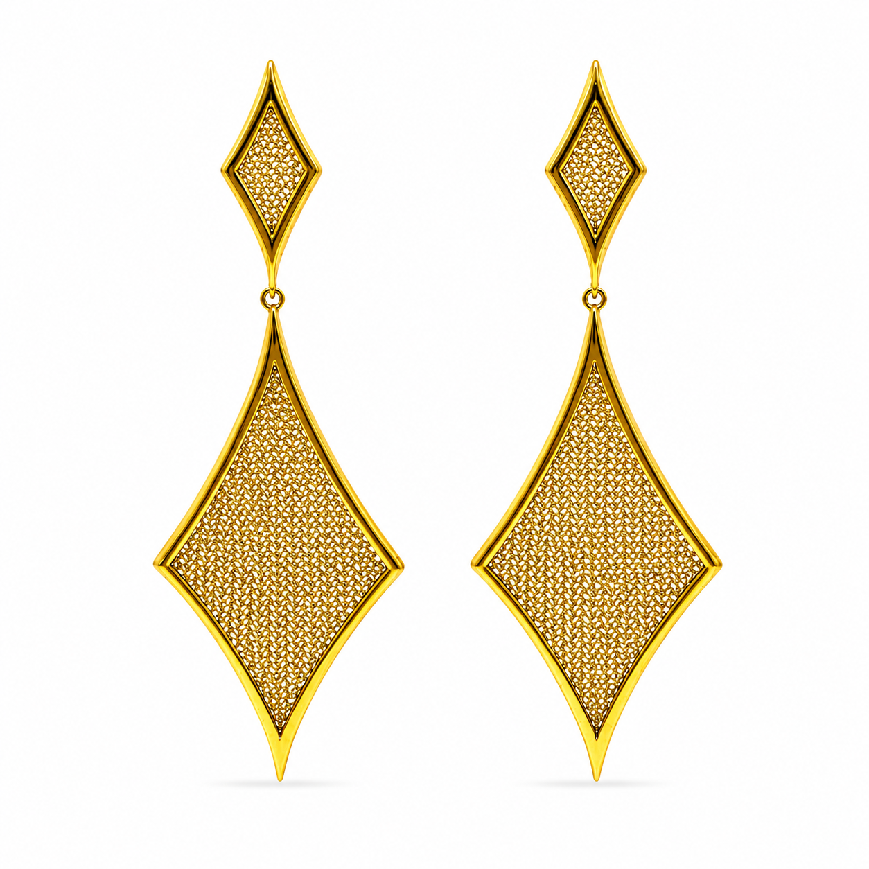 AIMA 18K Gold Vermeil Double Diamond Drop Earrings with Gold Mesh