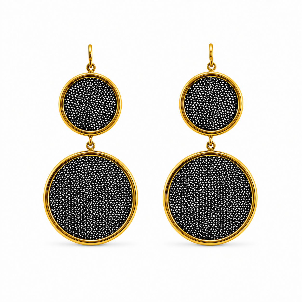 AIMA 18K Gold Vermeil Double Round Drop Earrings with Black Mesh