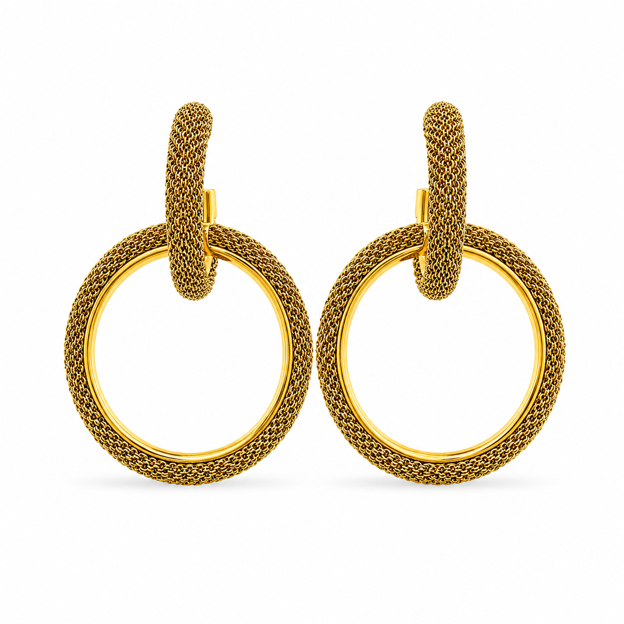AIMA 18K Gold Vermeil Interlocking Hoop Earrings with Gold Mesh