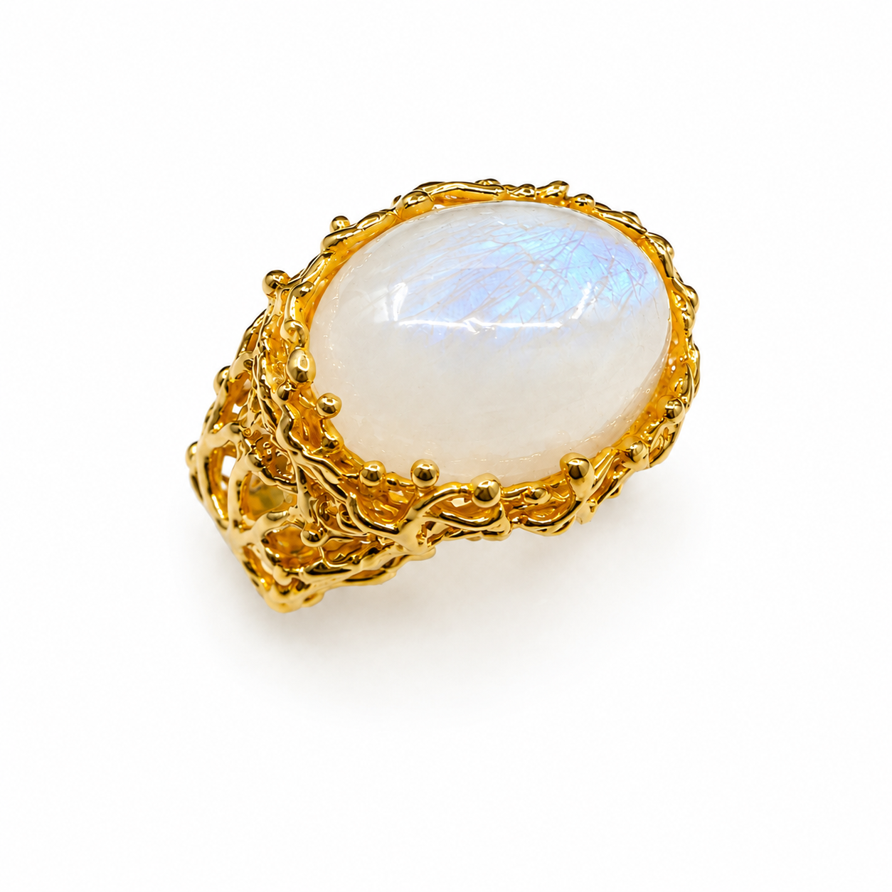 NURAI 18K Gold Vermeil Cabochon Ring with Rainbow Moonstone