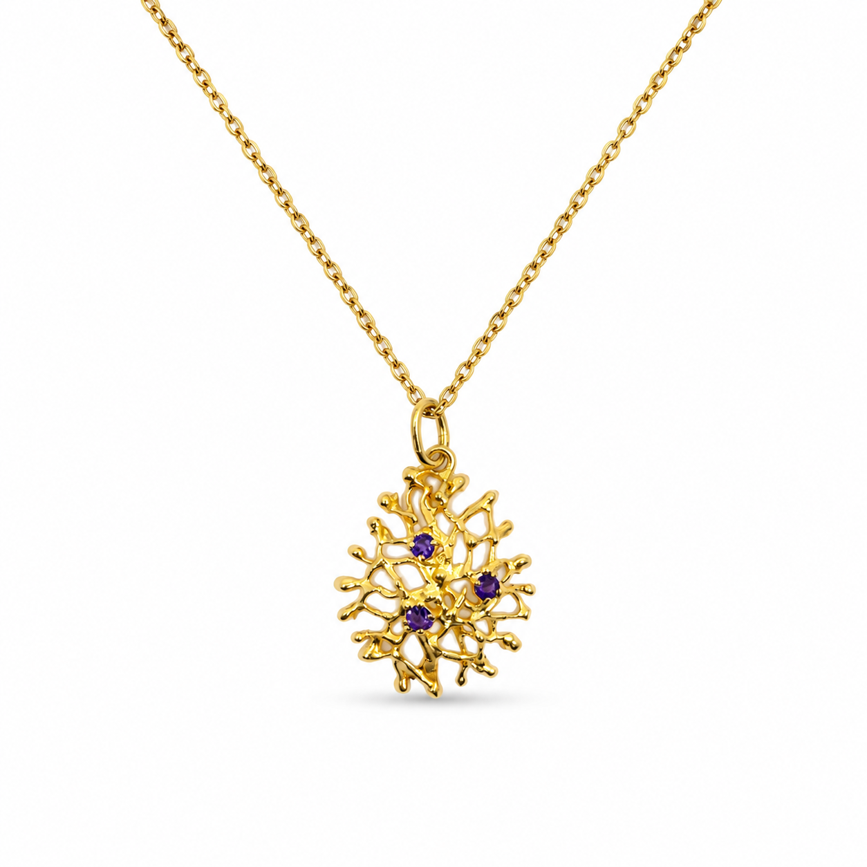 NURAI 18K Gold Vermeil Drop Pendant Necklace with Amethyst
