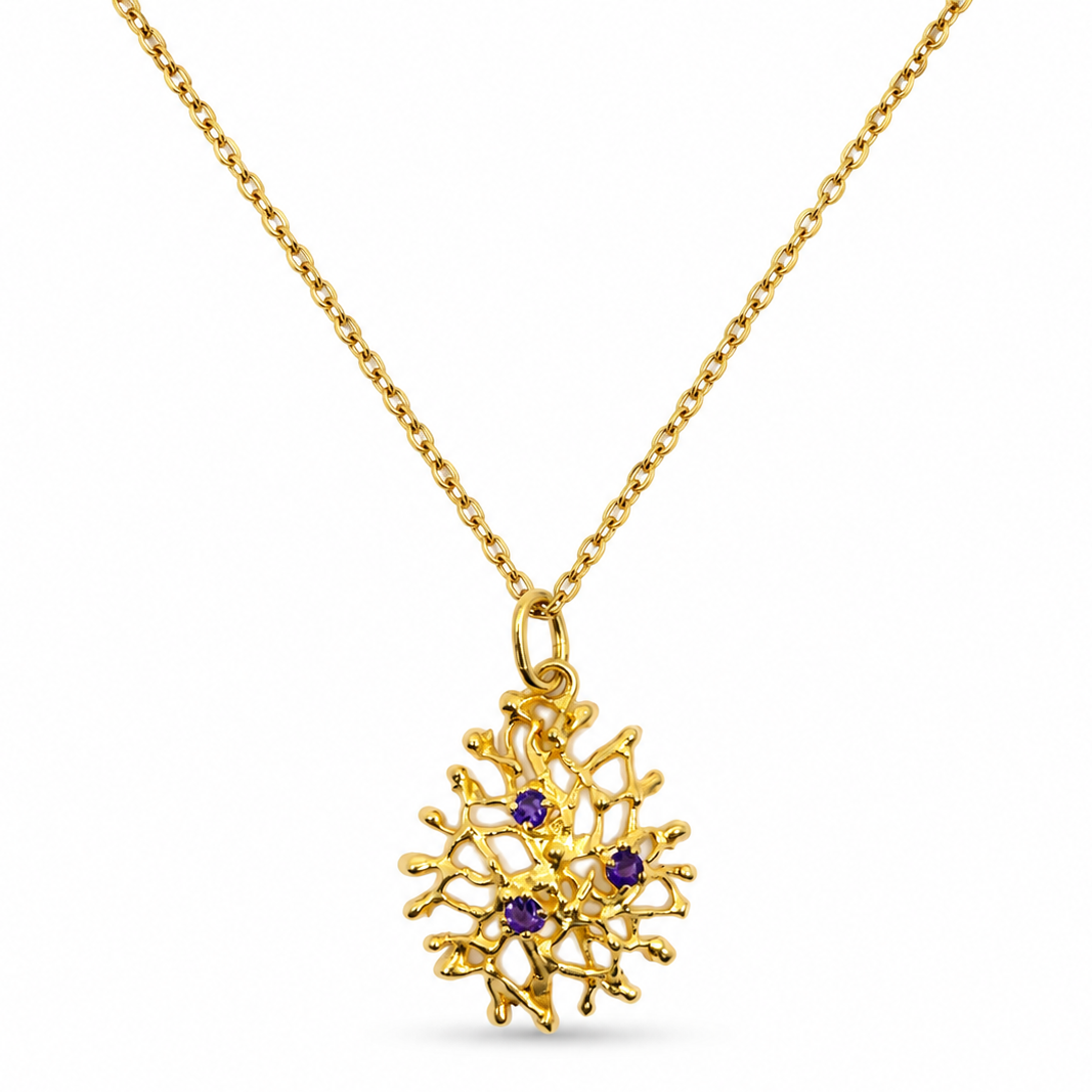 NURAI 18K Gold Vermeil Drop Pendant Necklace with Amethyst