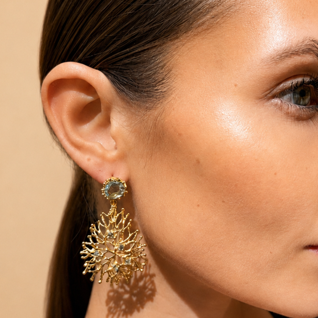 NURAI 18K Gold Vermeil Linked Drop Earrings with Blue Topaz