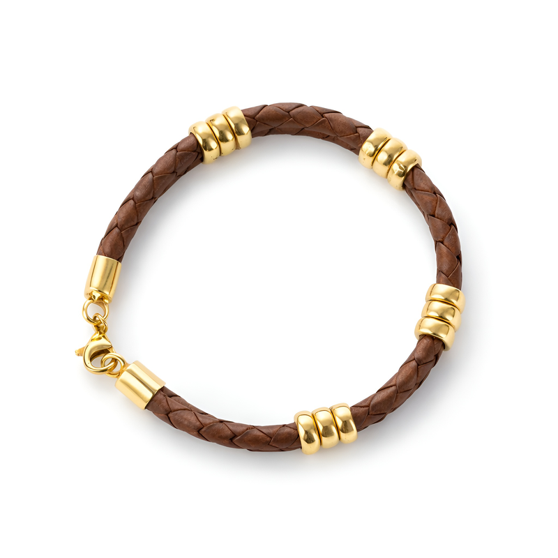 BOND Braided Leather Bracelet with 18K Gold Tri Accent
