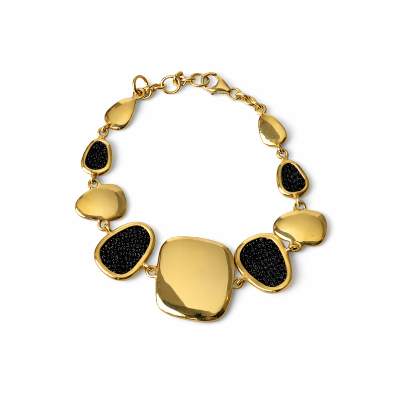 AIMA 18K Gold Vermeil Statement Link Bracelet with Black Mesh