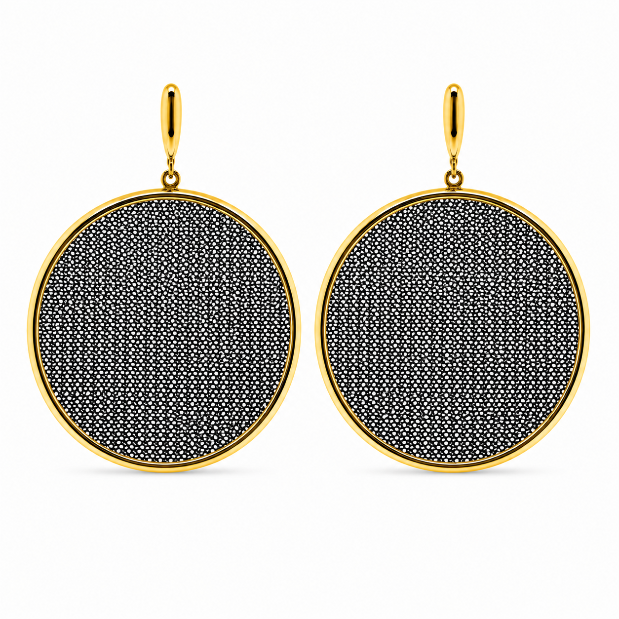 AIMA 18K Gold Vermeil Medium Round Drop Earrings with Black Mesh
