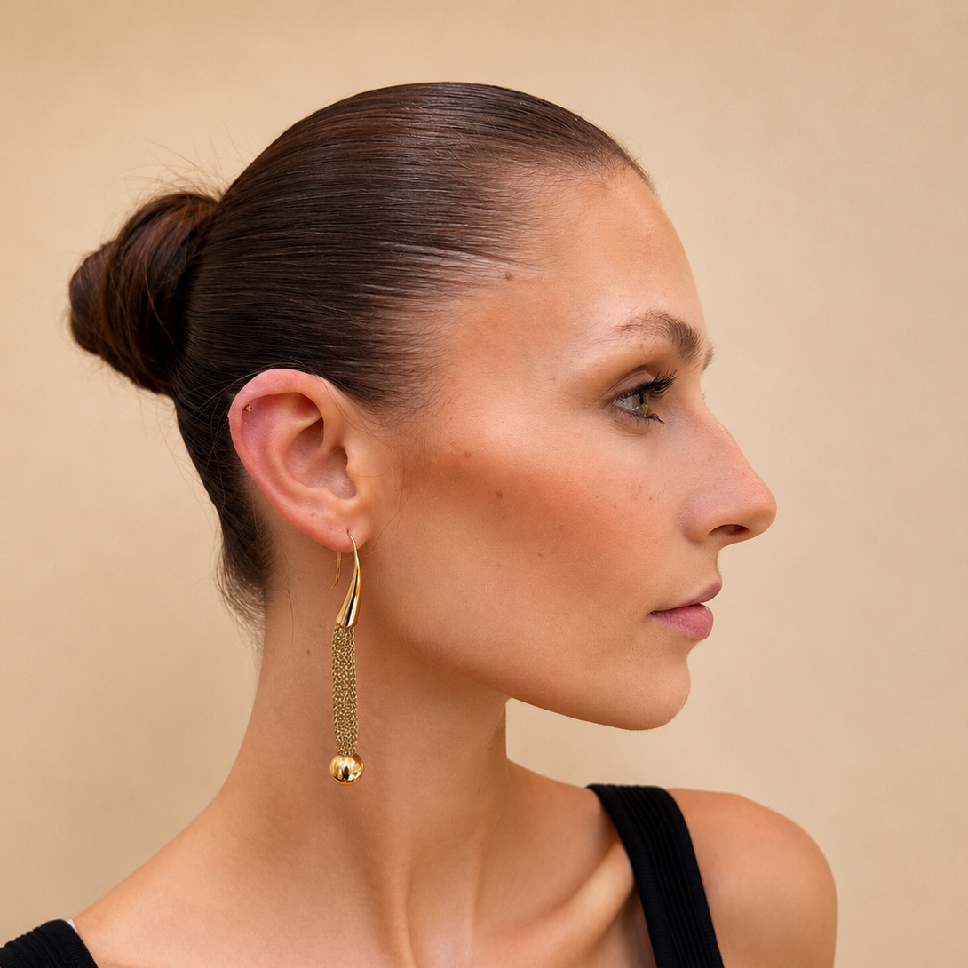 AIMA 18K Gold Vermeil Drop Bead Earring with Gold Mesh