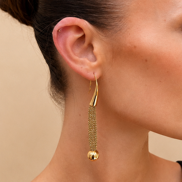 AIMA 18K Gold Vermeil Drop Bead Earring with Gold Mesh