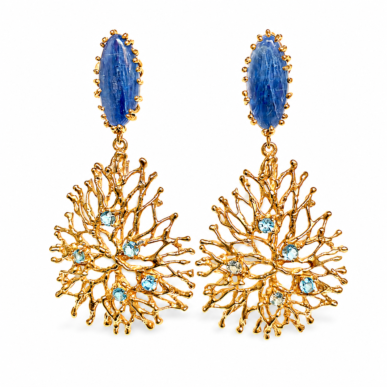 NURAI 18K Gold Vermeil Linked Marquise Drop Earrings with Kyanite and Blue Topaz