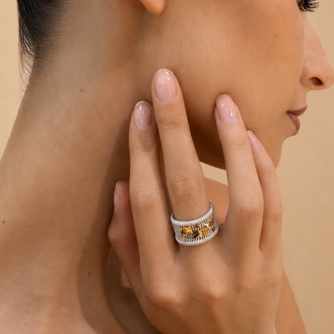 RICAMI Sterling Silver and Solid 18K Gold Ring