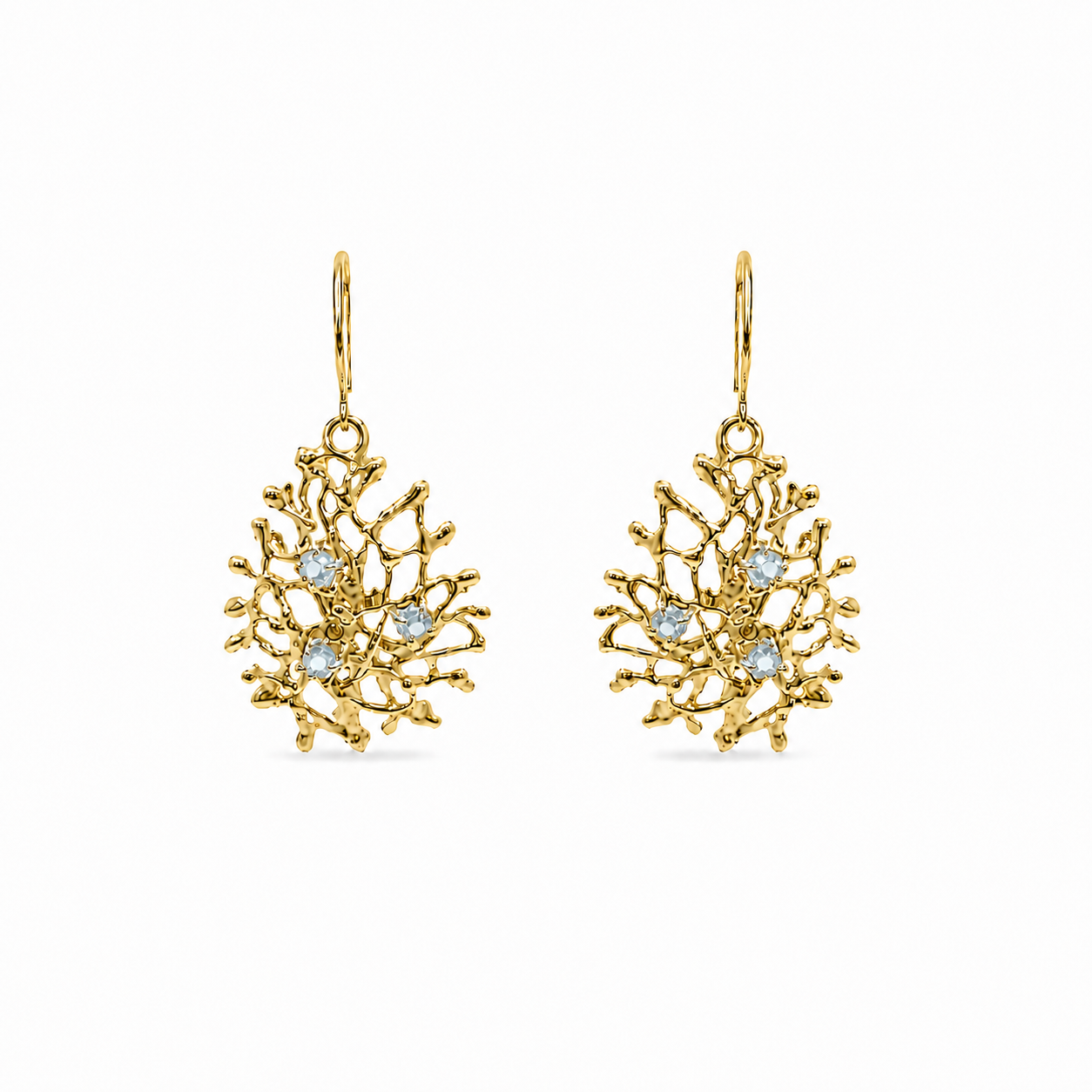 NURAI 18K Gold Vermeil Hoop Drop Earrings with Blue Topaz