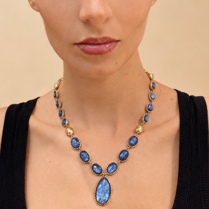 DUNE 18K Gold Vermeil Freeform Center Cabochon Necklace with Kyanite