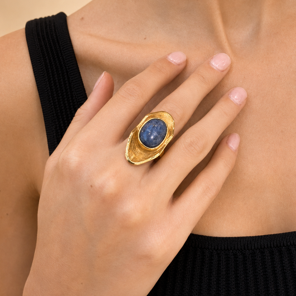 DUNE 18K Gold Vermeil Statement Ring with Kyanite