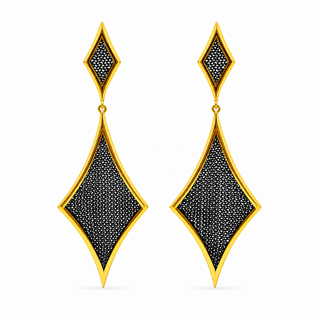 AIMA 18K Gold Vermeil Double Diamond Drop Earrings with Black Mesh